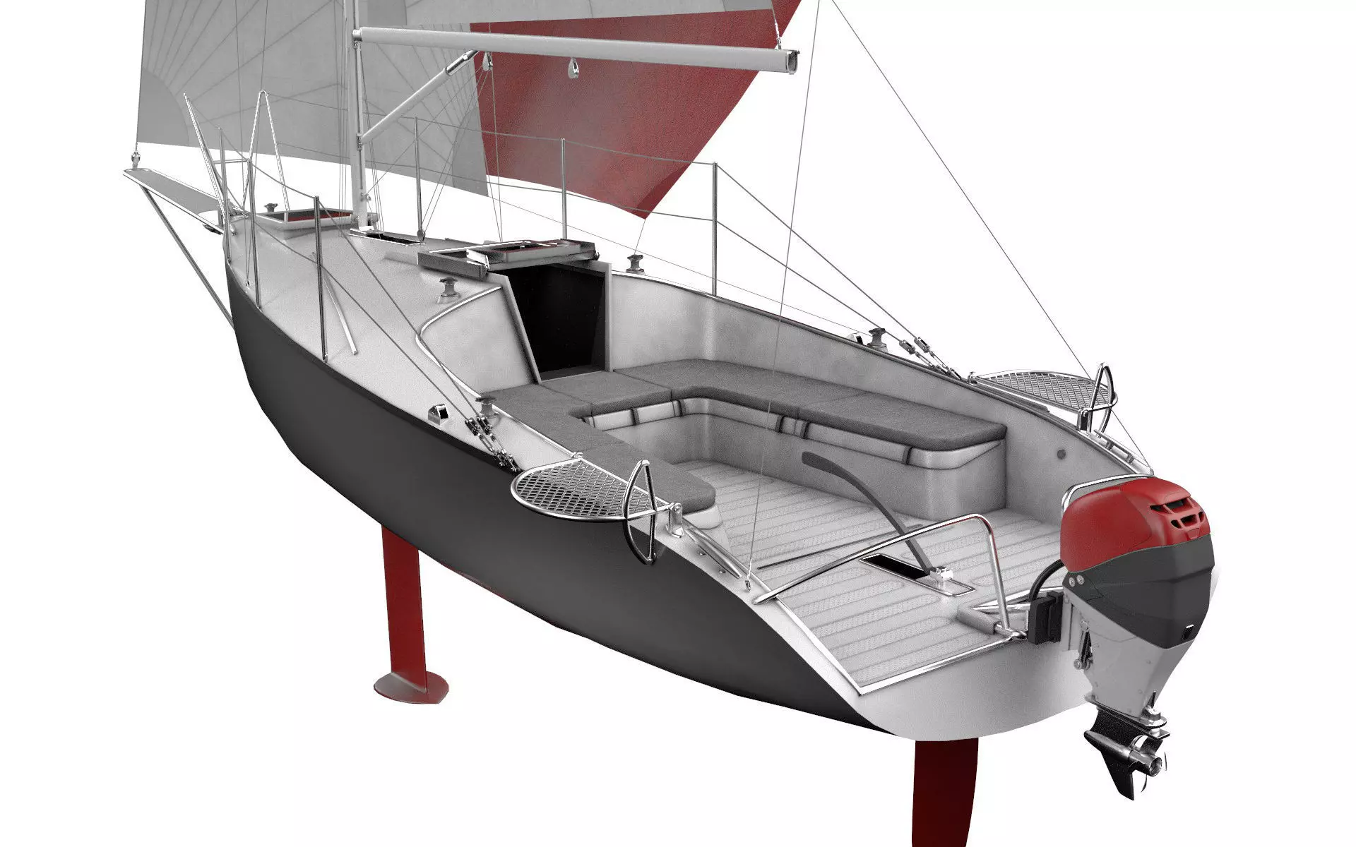 Small Sail Yacht Grey 3D model_0