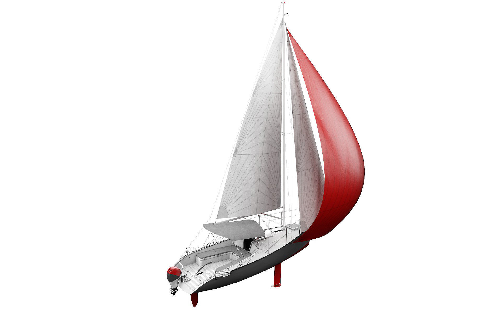 Small Sail Yacht Grey 3D model_1