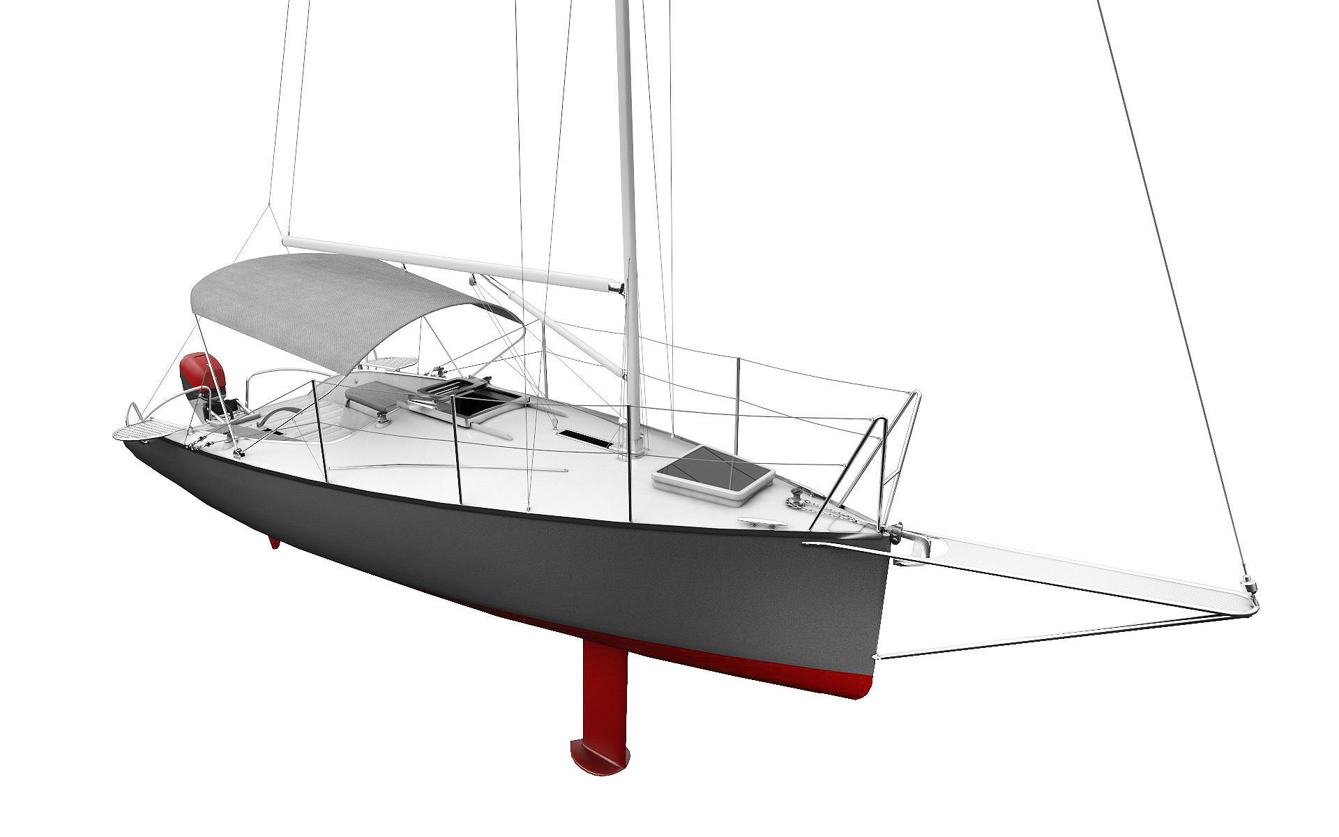 Small Sail Yacht Grey 3D model_4