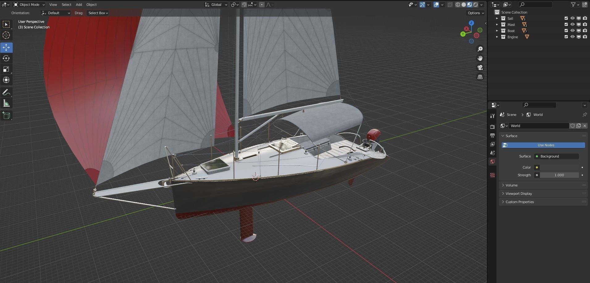 Small Sail Yacht Grey 3D model_10