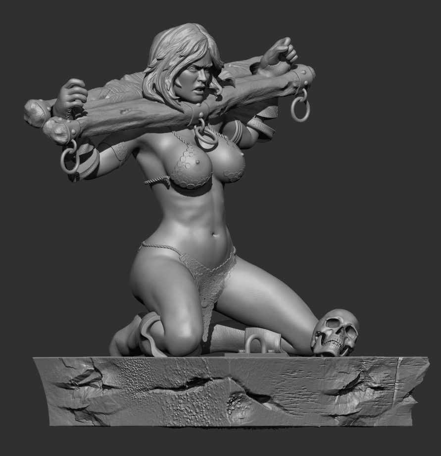Red Sonja in the pillory Printable Figure 3D print model_2