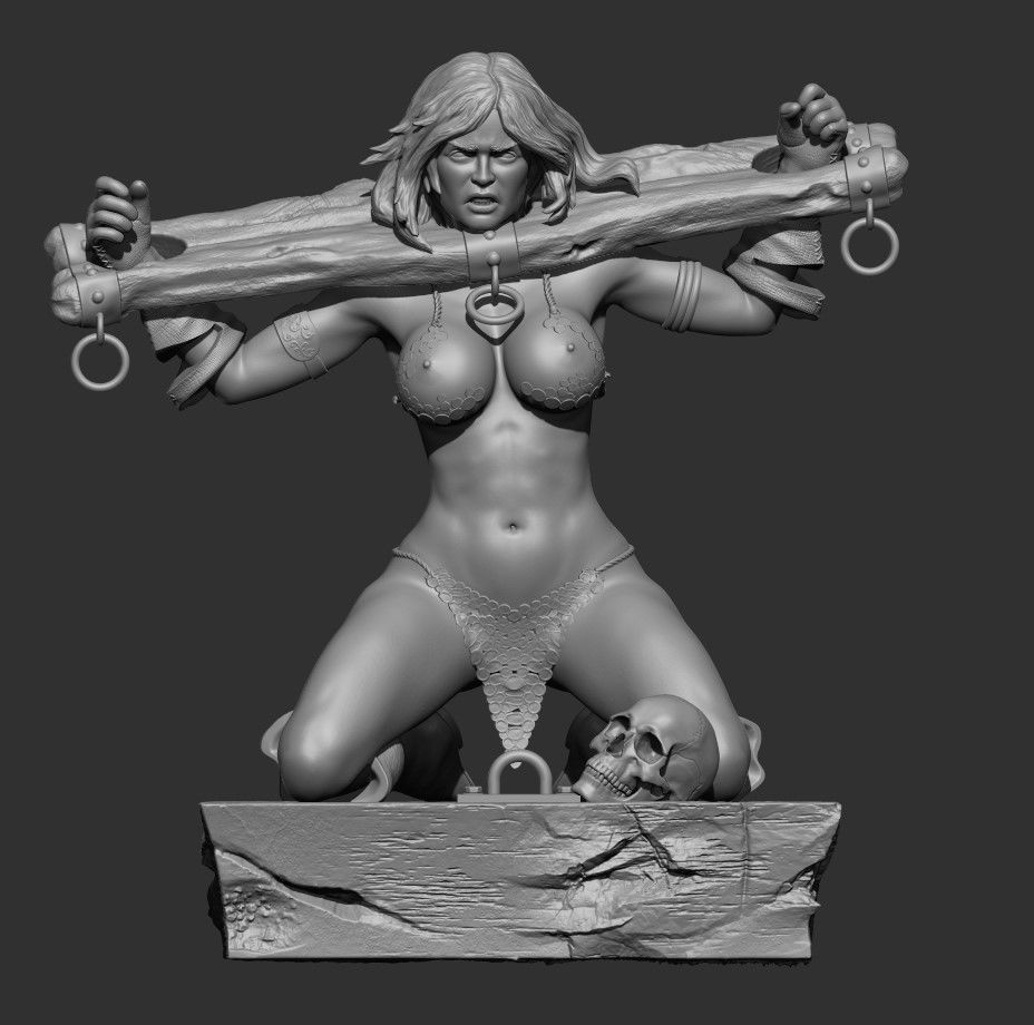 Red Sonja in the pillory Printable Figure 3D print model_1
