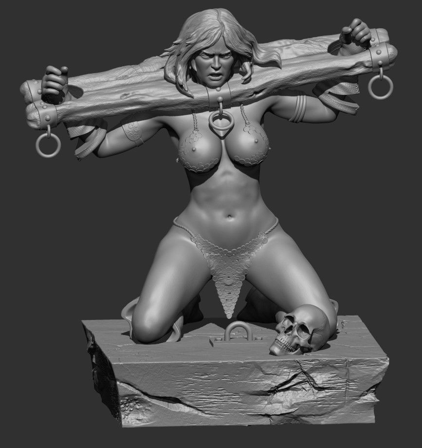 Red Sonja in the pillory Printable Figure 3D print model_5