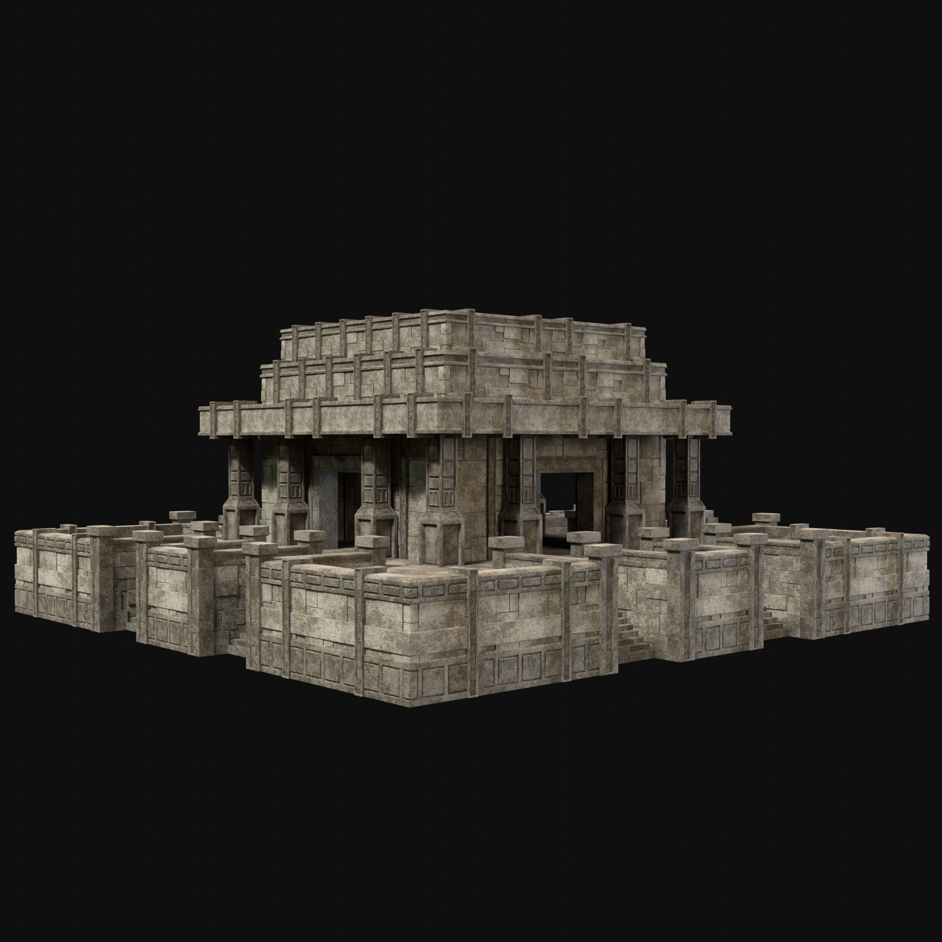 ANCIENT TEMPLE PYRAMID AZTEC MAYAN INCA PLATFORM RUIN COLLECTION Low-poly 3D model_30