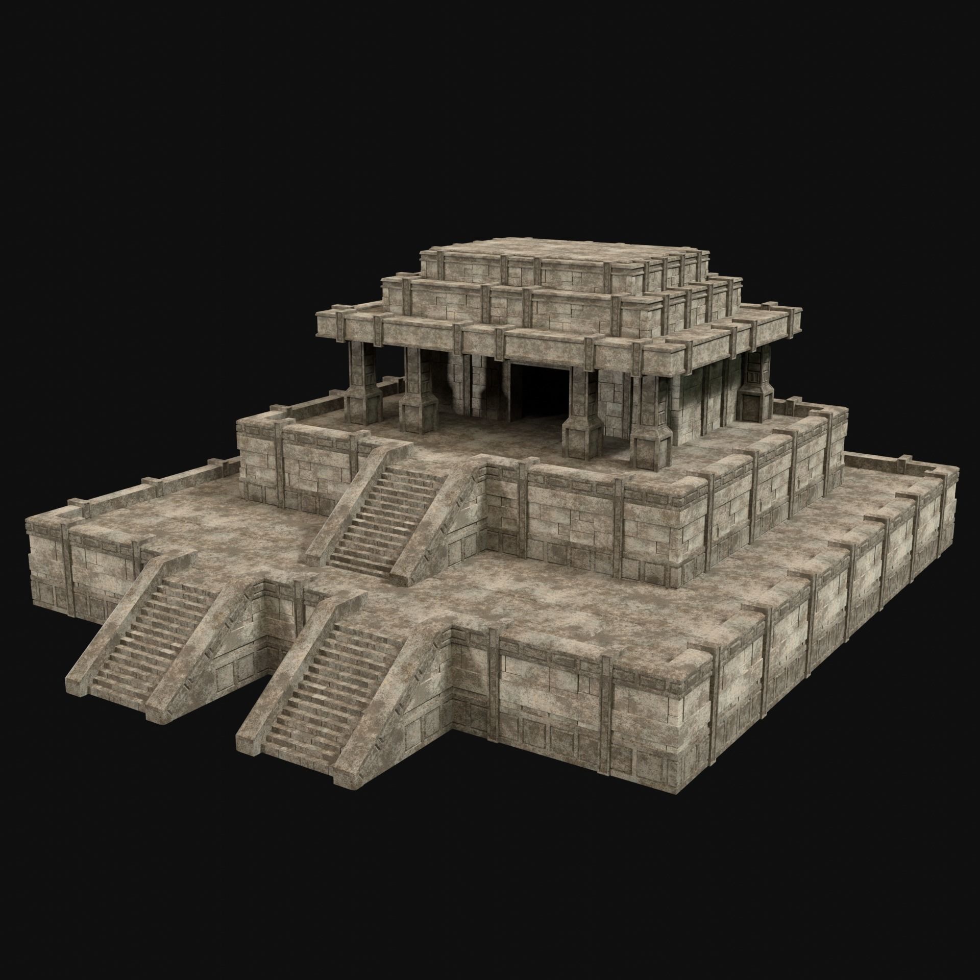 ANCIENT TEMPLE PYRAMID AZTEC MAYAN INCA PLATFORM RUIN COLLECTION Low-poly 3D model_9
