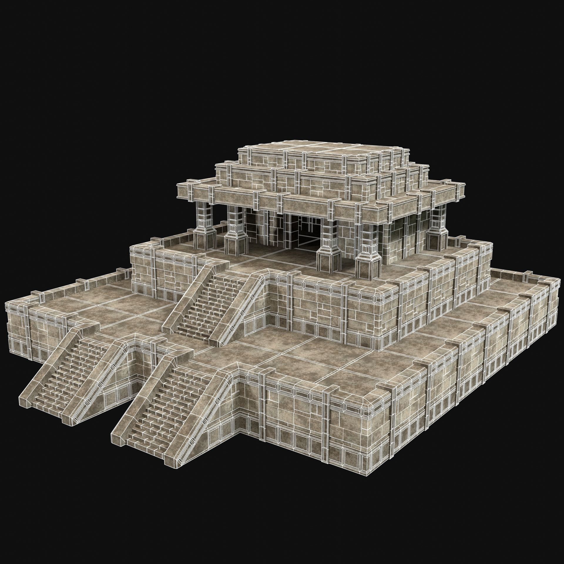 ANCIENT TEMPLE PYRAMID AZTEC MAYAN INCA PLATFORM RUIN COLLECTION Low-poly 3D model_12