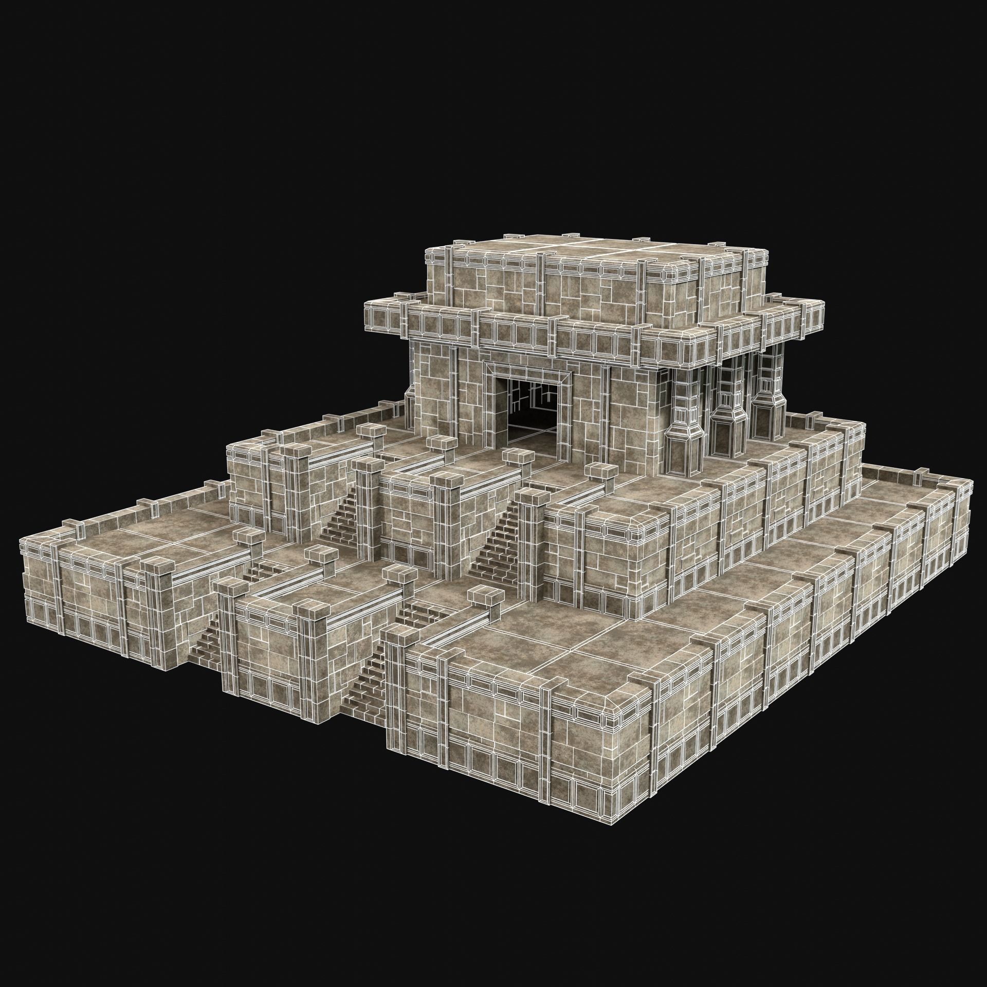 ANCIENT TEMPLE PYRAMID AZTEC MAYAN INCA PLATFORM RUIN COLLECTION Low-poly 3D model_20