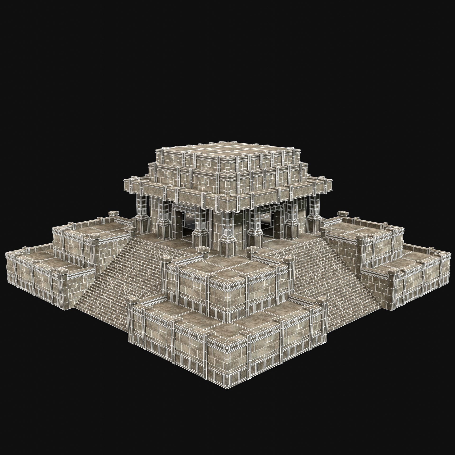 ANCIENT TEMPLE PYRAMID AZTEC MAYAN INCA PLATFORM RUIN COLLECTION Low-poly 3D model_36