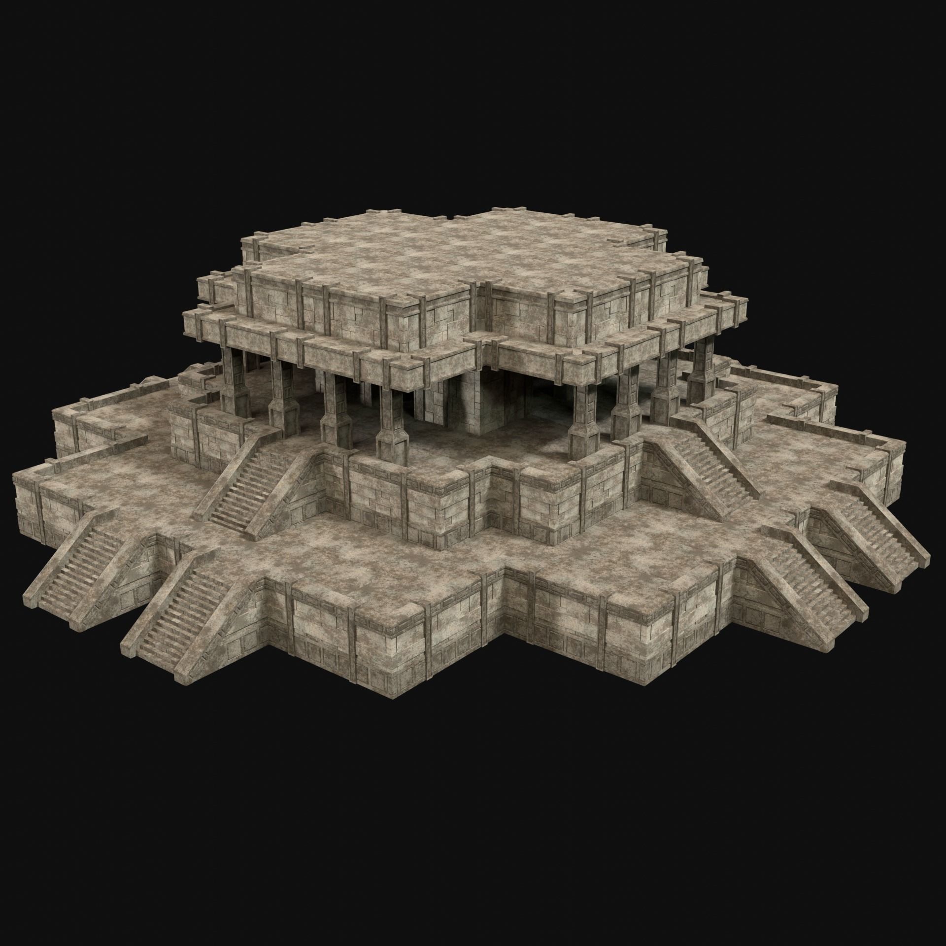 ANCIENT TEMPLE PYRAMID AZTEC MAYAN INCA PLATFORM RUIN COLLECTION Low-poly 3D model_21