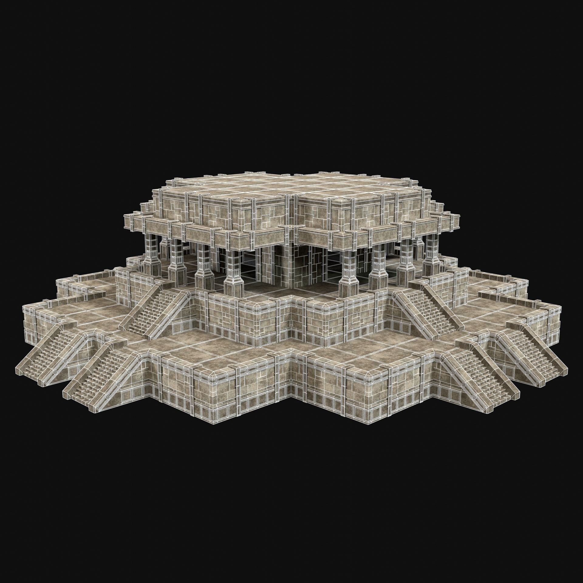 ANCIENT TEMPLE PYRAMID AZTEC MAYAN INCA PLATFORM RUIN COLLECTION Low-poly 3D model_24
