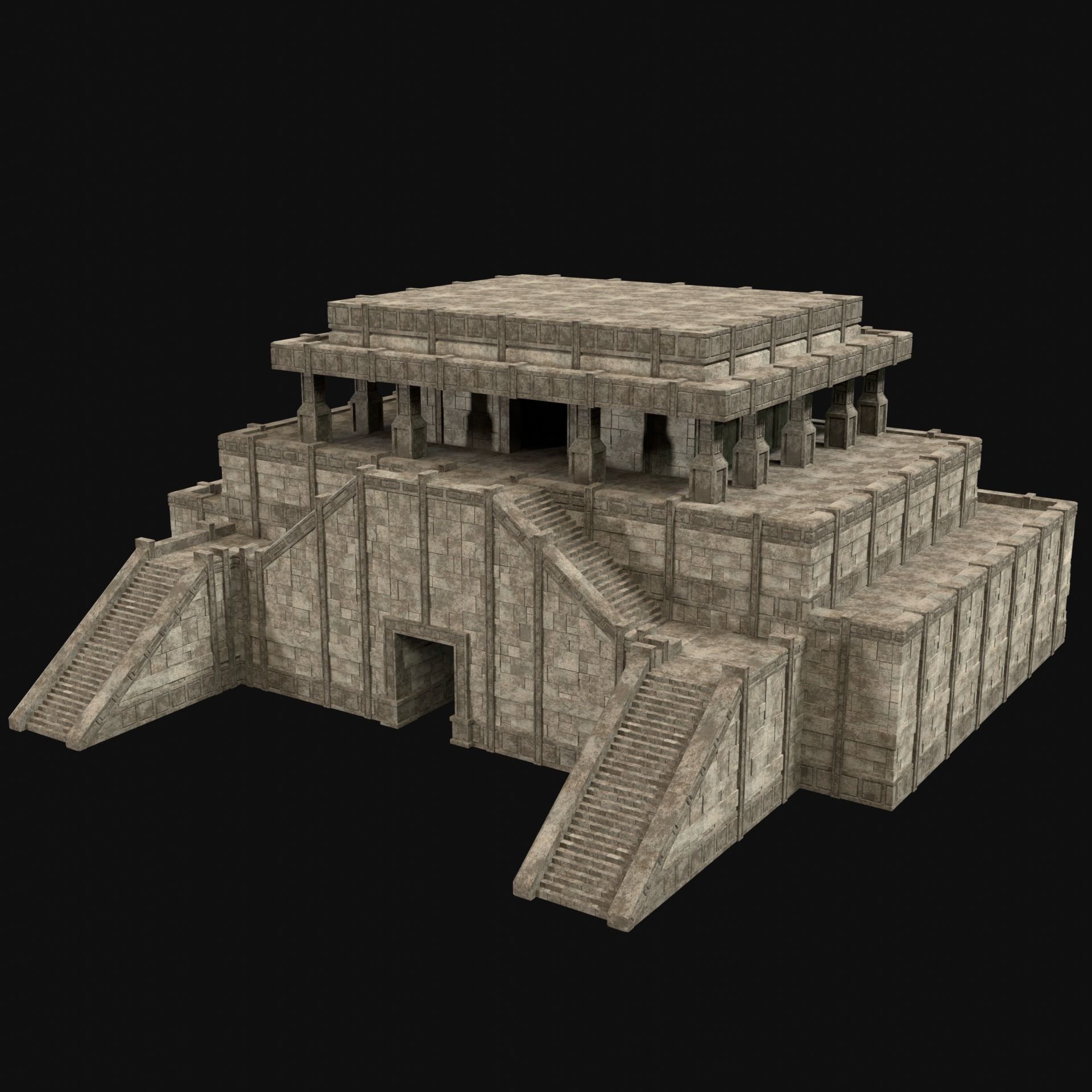 ANCIENT TEMPLE PYRAMID AZTEC MAYAN INCA PLATFORM RUIN COLLECTION Low-poly 3D model_5