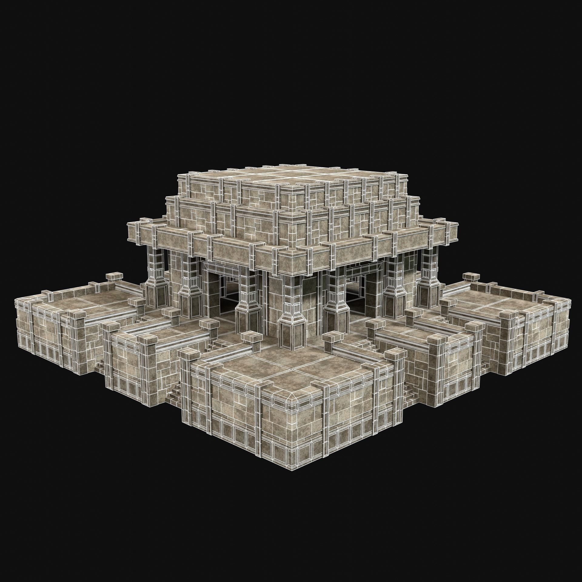 ANCIENT TEMPLE PYRAMID AZTEC MAYAN INCA PLATFORM RUIN COLLECTION Low-poly 3D model_32