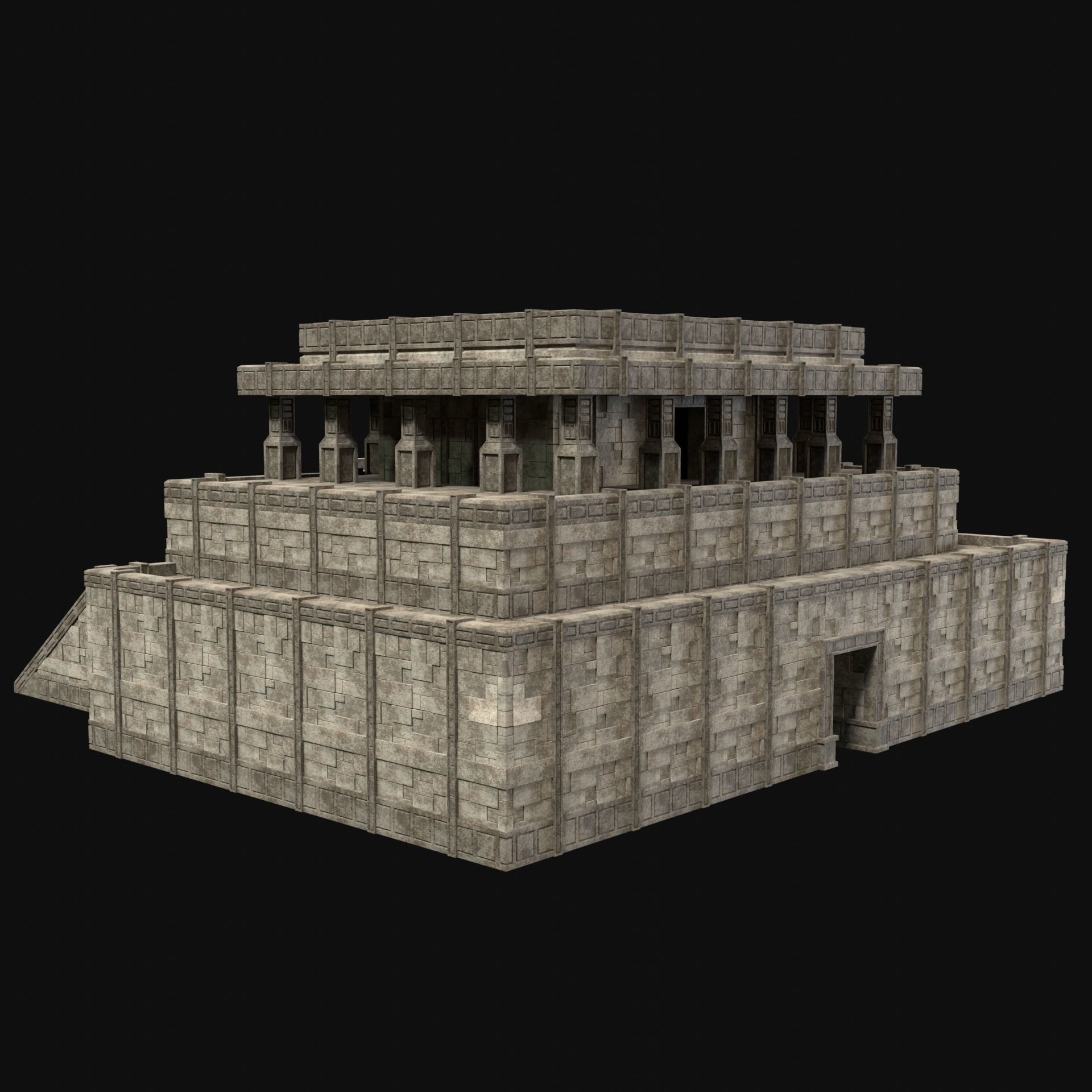ANCIENT TEMPLE PYRAMID AZTEC MAYAN INCA PLATFORM RUIN COLLECTION Low-poly 3D model_6