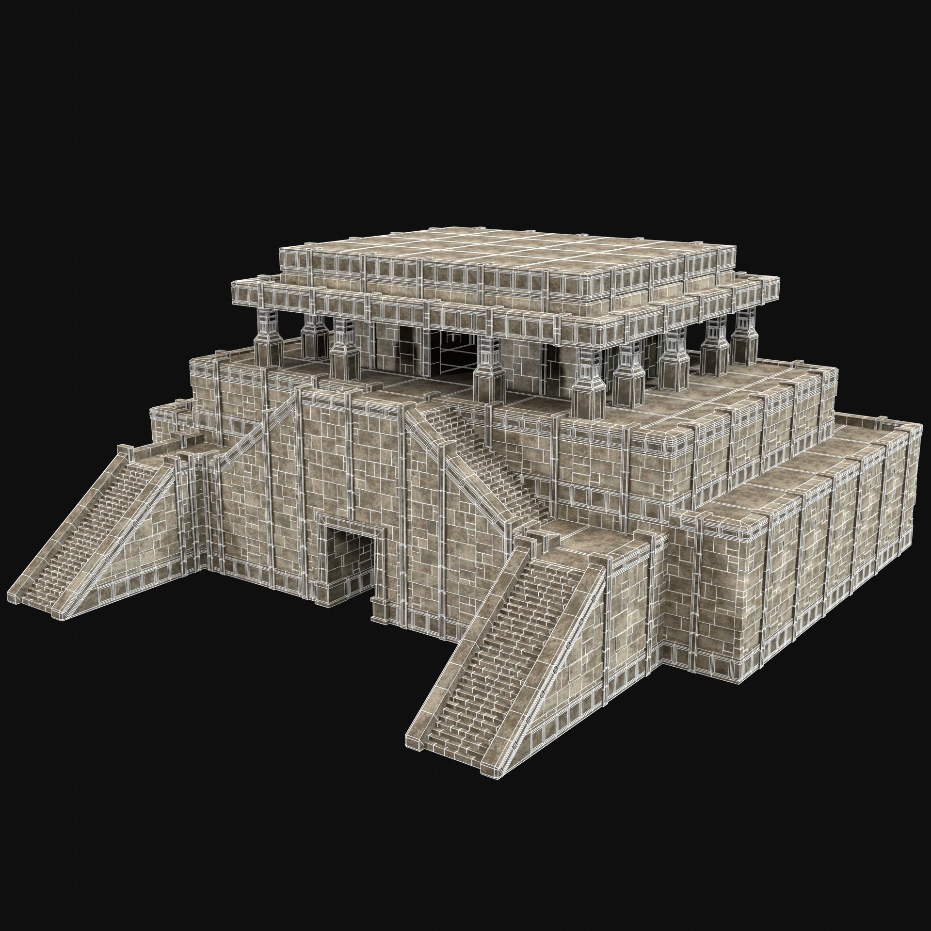 ANCIENT TEMPLE PYRAMID AZTEC MAYAN INCA PLATFORM RUIN COLLECTION Low-poly 3D model_8