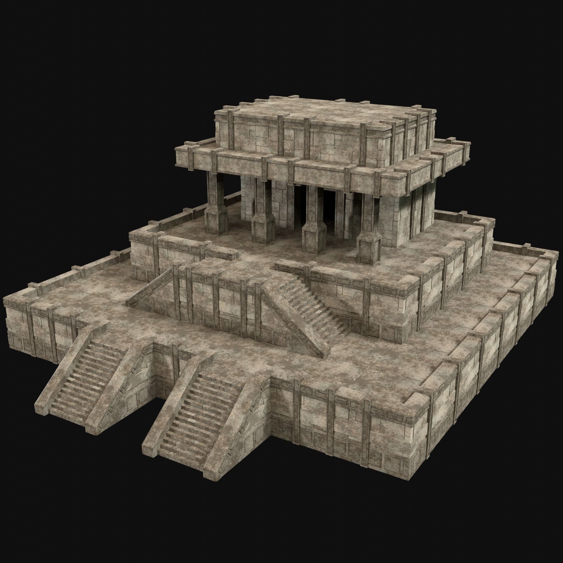 ANCIENT TEMPLE PYRAMID AZTEC MAYAN INCA PLATFORM RUIN COLLECTION Low-poly 3D model_13
