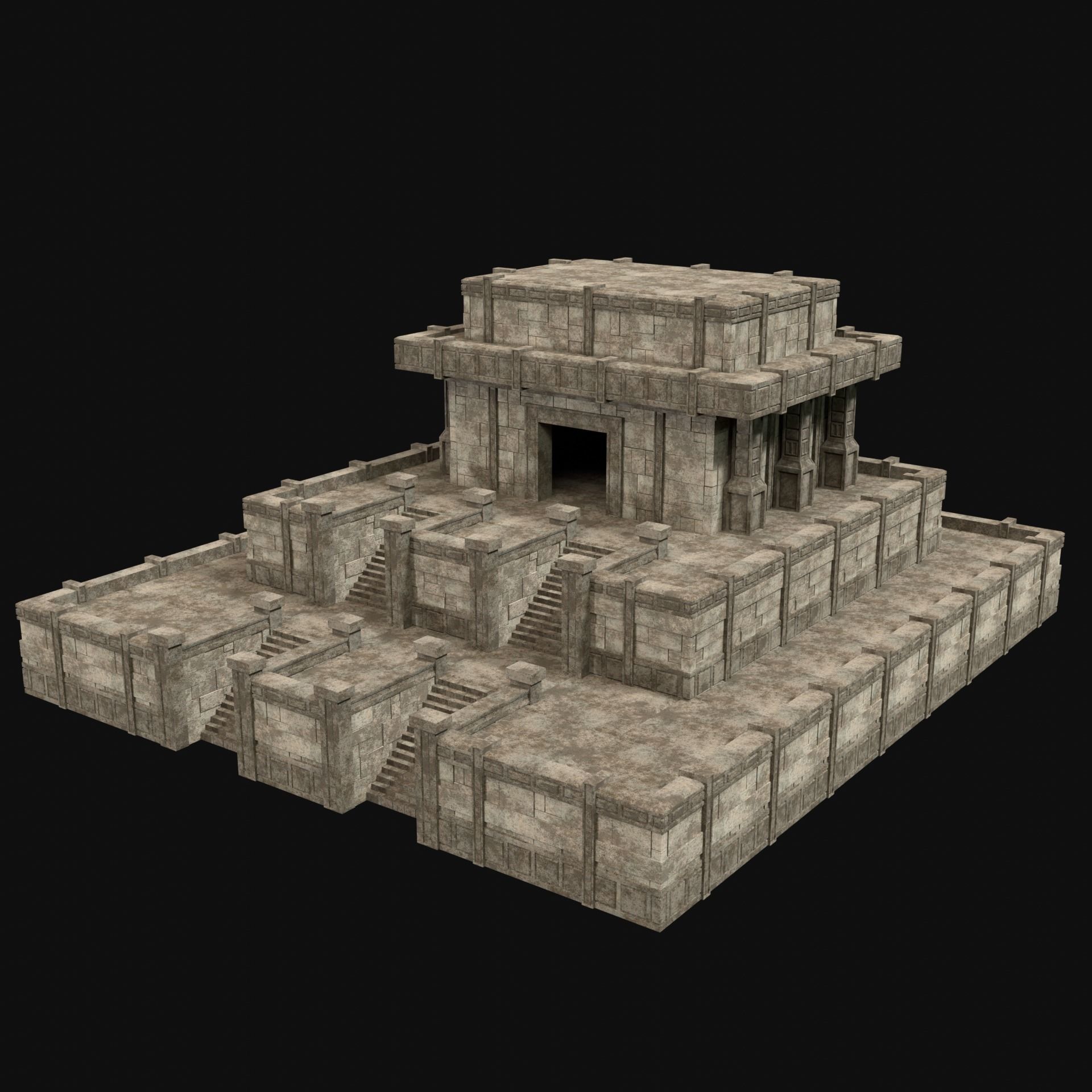 ANCIENT TEMPLE PYRAMID AZTEC MAYAN INCA PLATFORM RUIN COLLECTION Low-poly 3D model_17