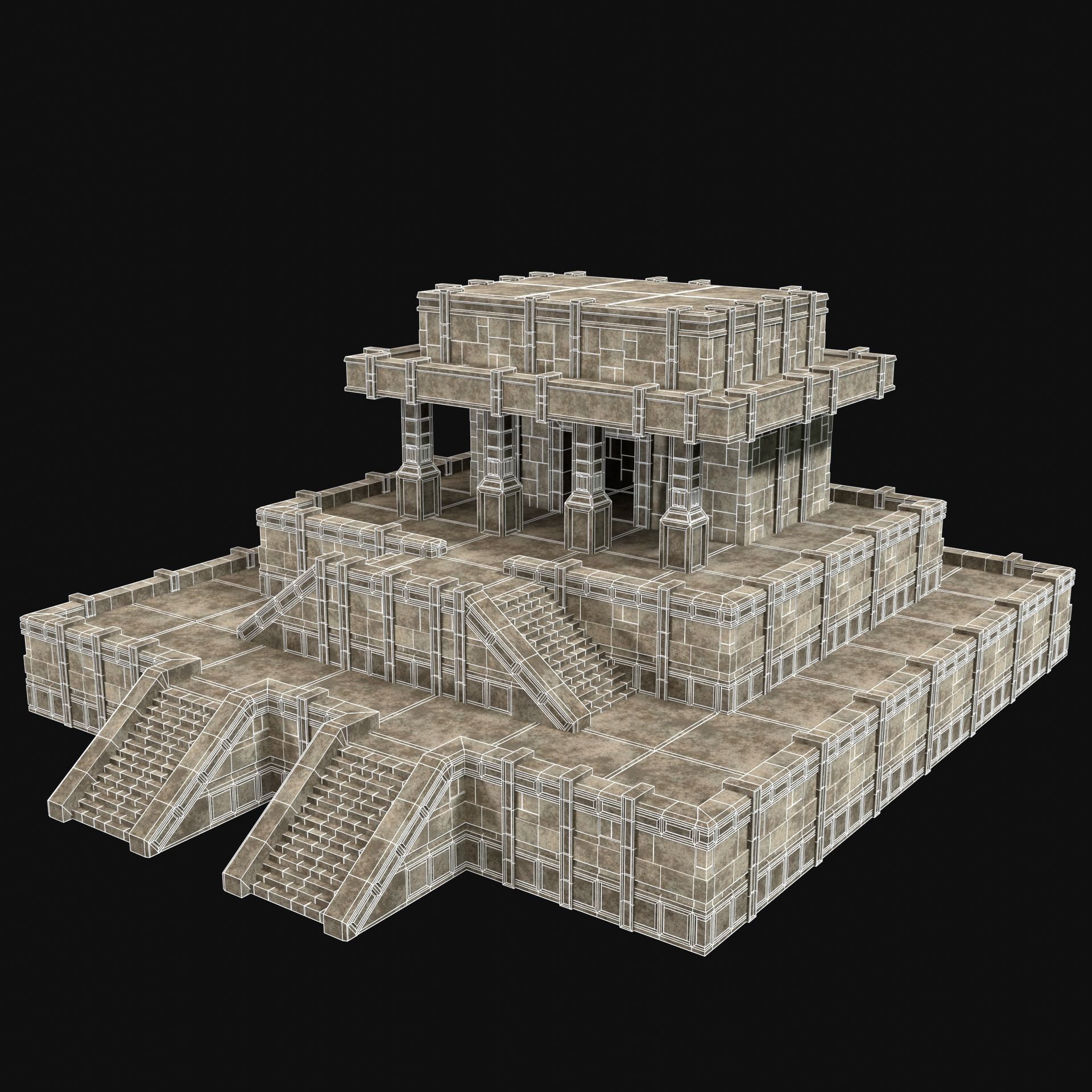 ANCIENT TEMPLE PYRAMID AZTEC MAYAN INCA PLATFORM RUIN COLLECTION Low-poly 3D model_16