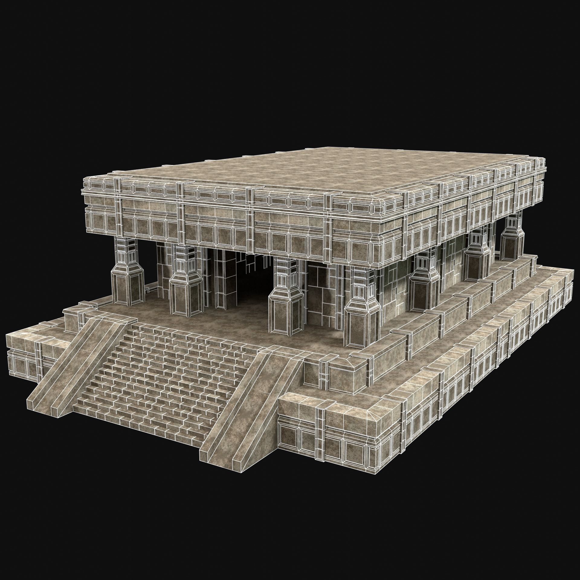ANCIENT TEMPLE PYRAMID AZTEC MAYAN INCA PLATFORM RUIN COLLECTION Low-poly 3D model_4