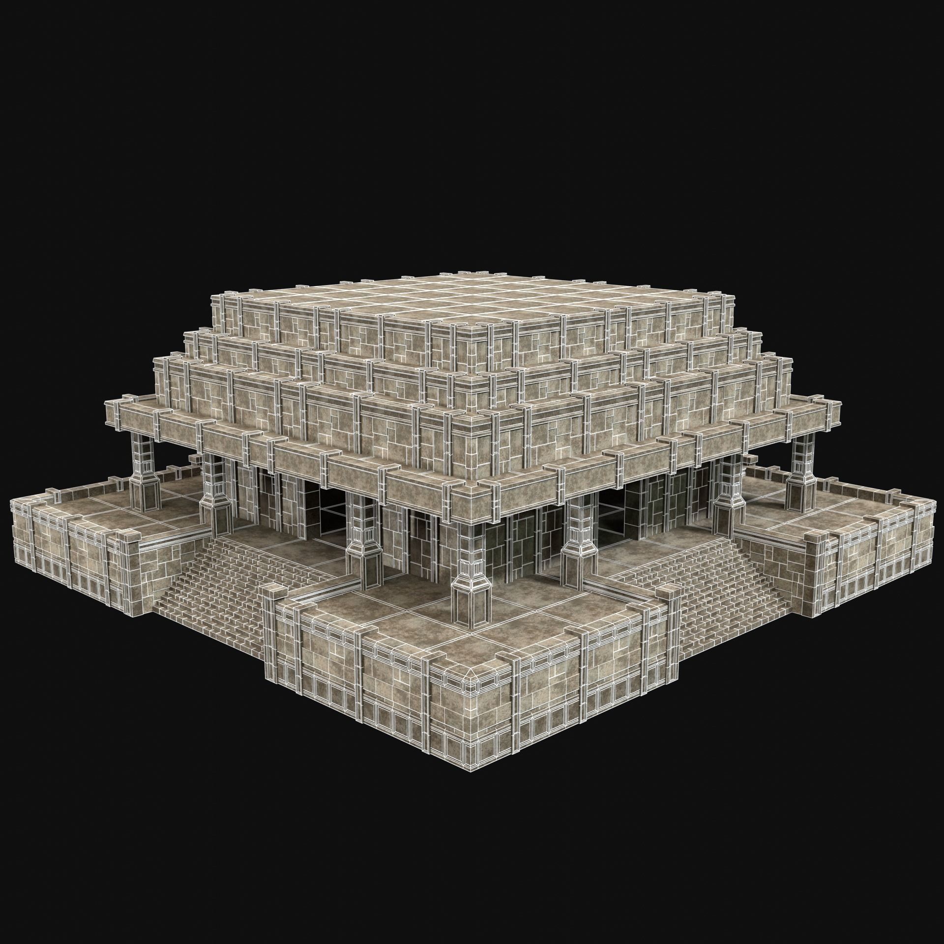 ANCIENT TEMPLE PYRAMID AZTEC MAYAN INCA PLATFORM RUIN COLLECTION Low-poly 3D model_28