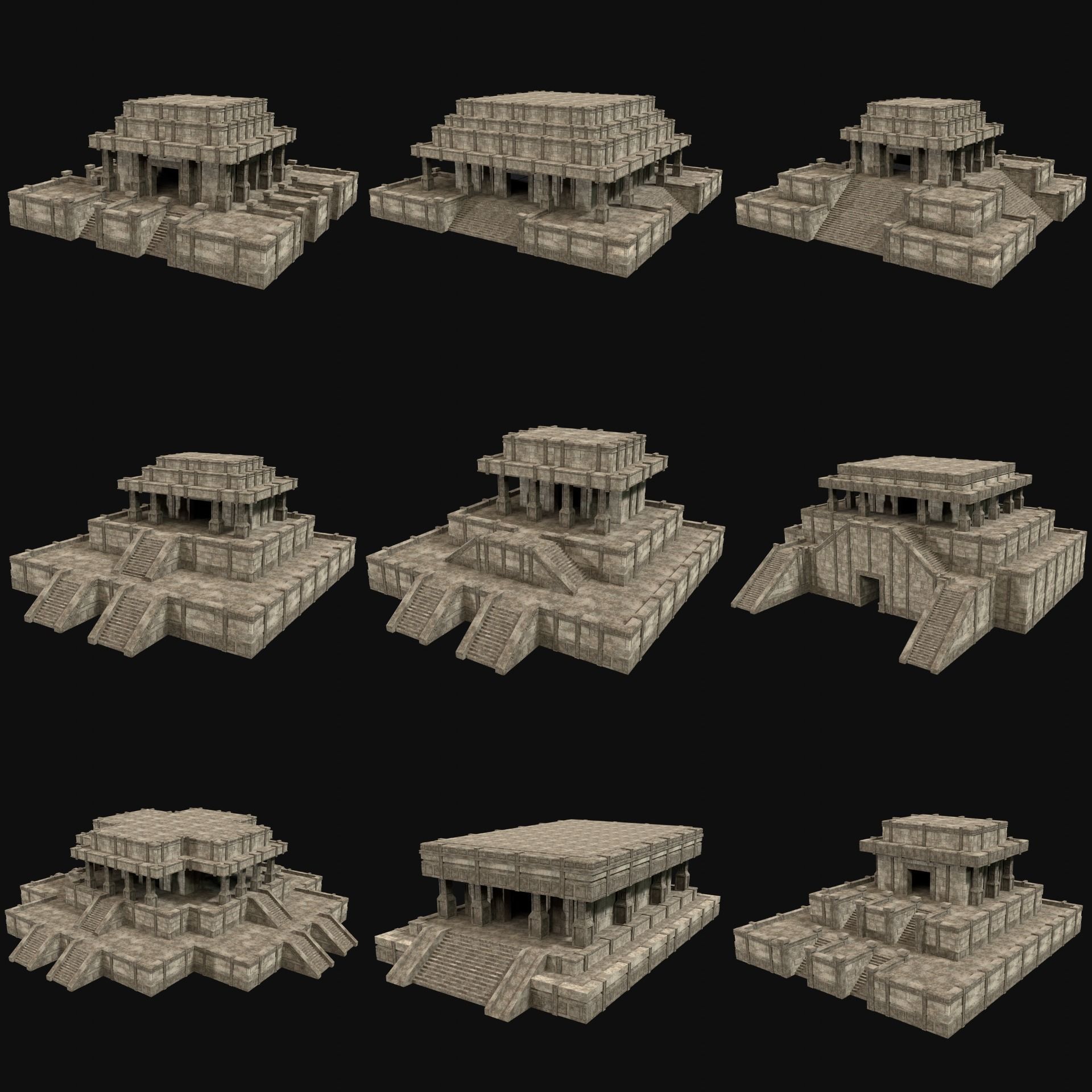 ANCIENT TEMPLE PYRAMID AZTEC MAYAN INCA PLATFORM RUIN COLLECTION Low-poly 3D model_47