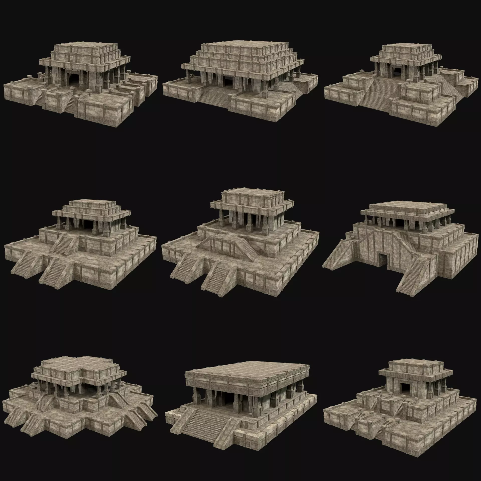 ANCIENT TEMPLE PYRAMID AZTEC MAYAN INCA PLATFORM RUIN COLLECTION Low-poly 3D model_0