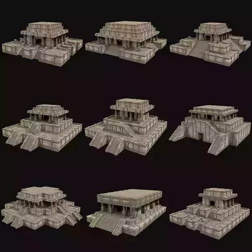 ANCIENT TEMPLE PYRAMID AZTEC MAYAN INCA PLATFORM RUIN COLLECTION Low-poly 3D model