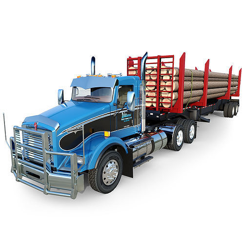 Truck kenworth T800 Logging truck Low-poly 3D model
