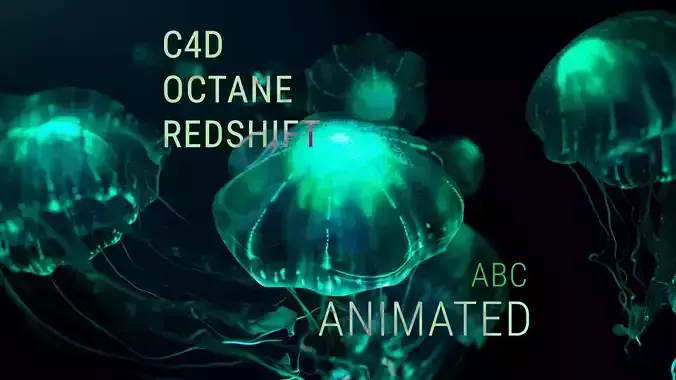 Animated Bioluminescent Jellyfish set up in Octane AND Redshift 3D model