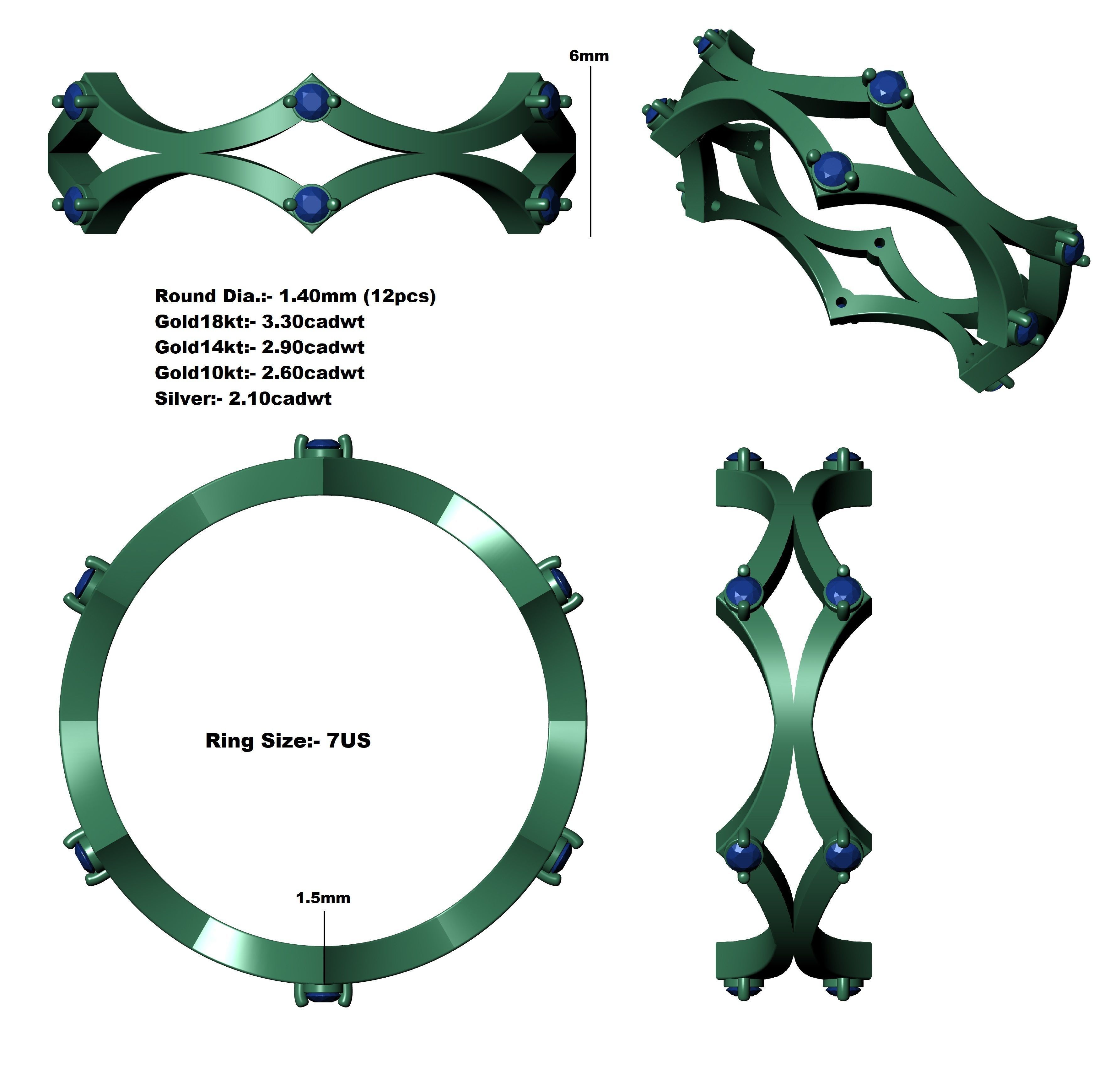 Cross Over Zigzag Eternity Wedding Band 3D print model_13