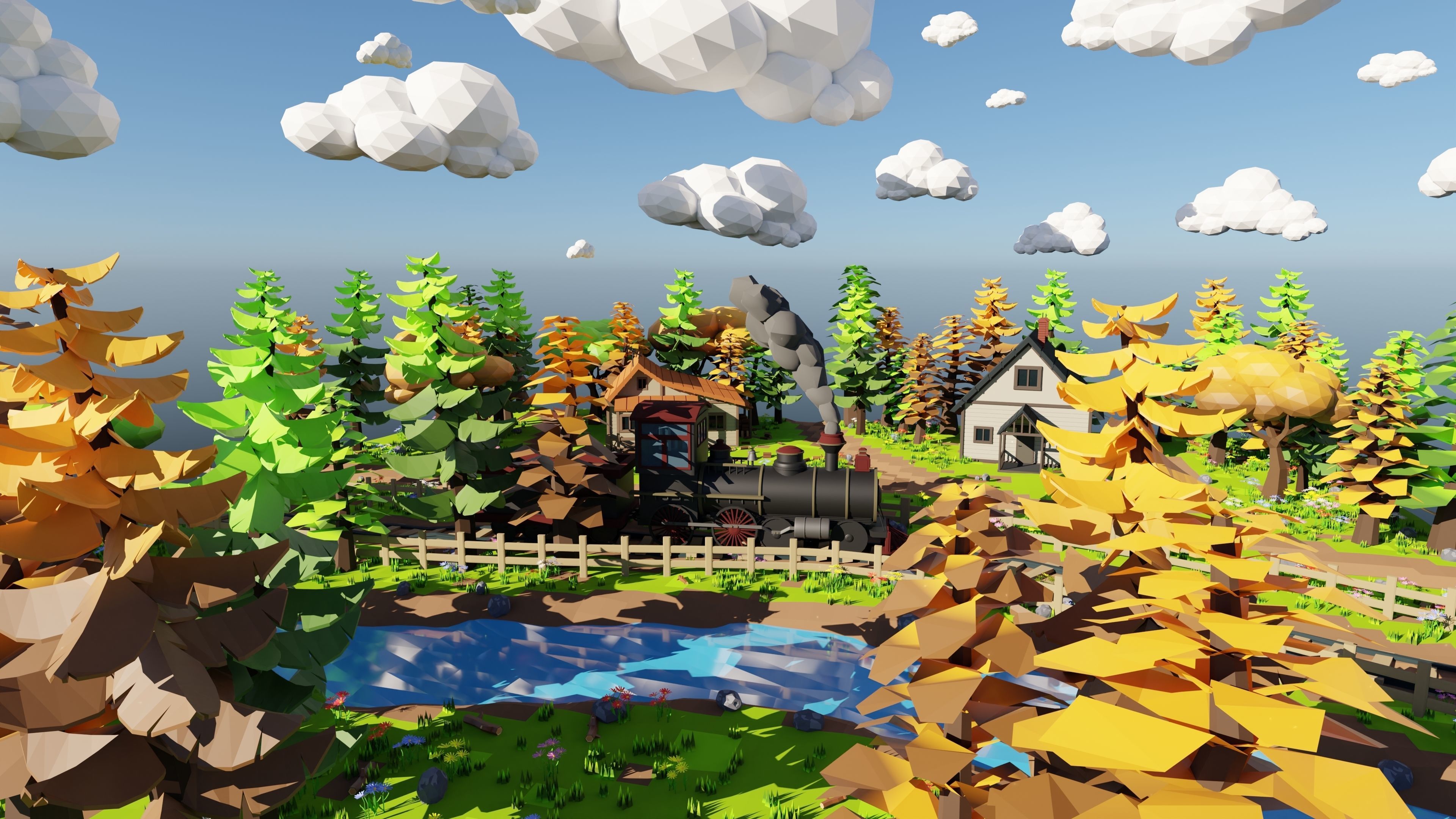 Isometric Train Scene 3D model | CGTrader