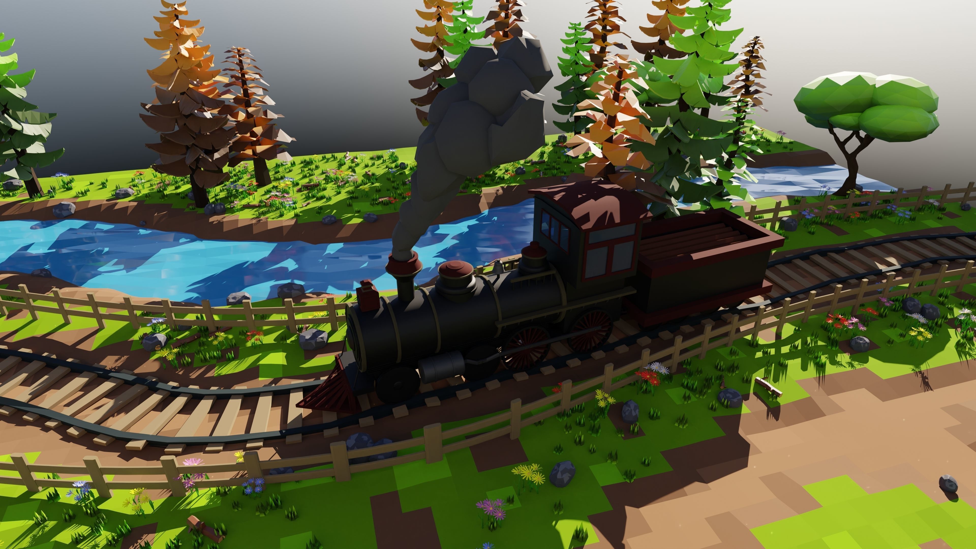 Isometric Train Scene 3D model | CGTrader