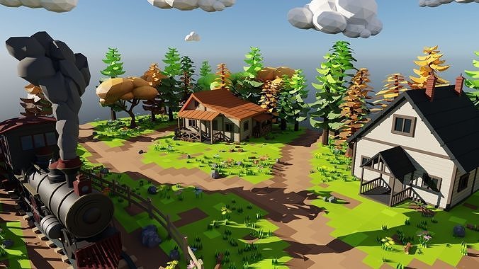 Isometric Train Scene 3D model 5