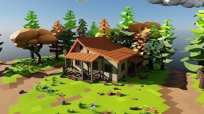 Isometric Train Scene 3D model 4