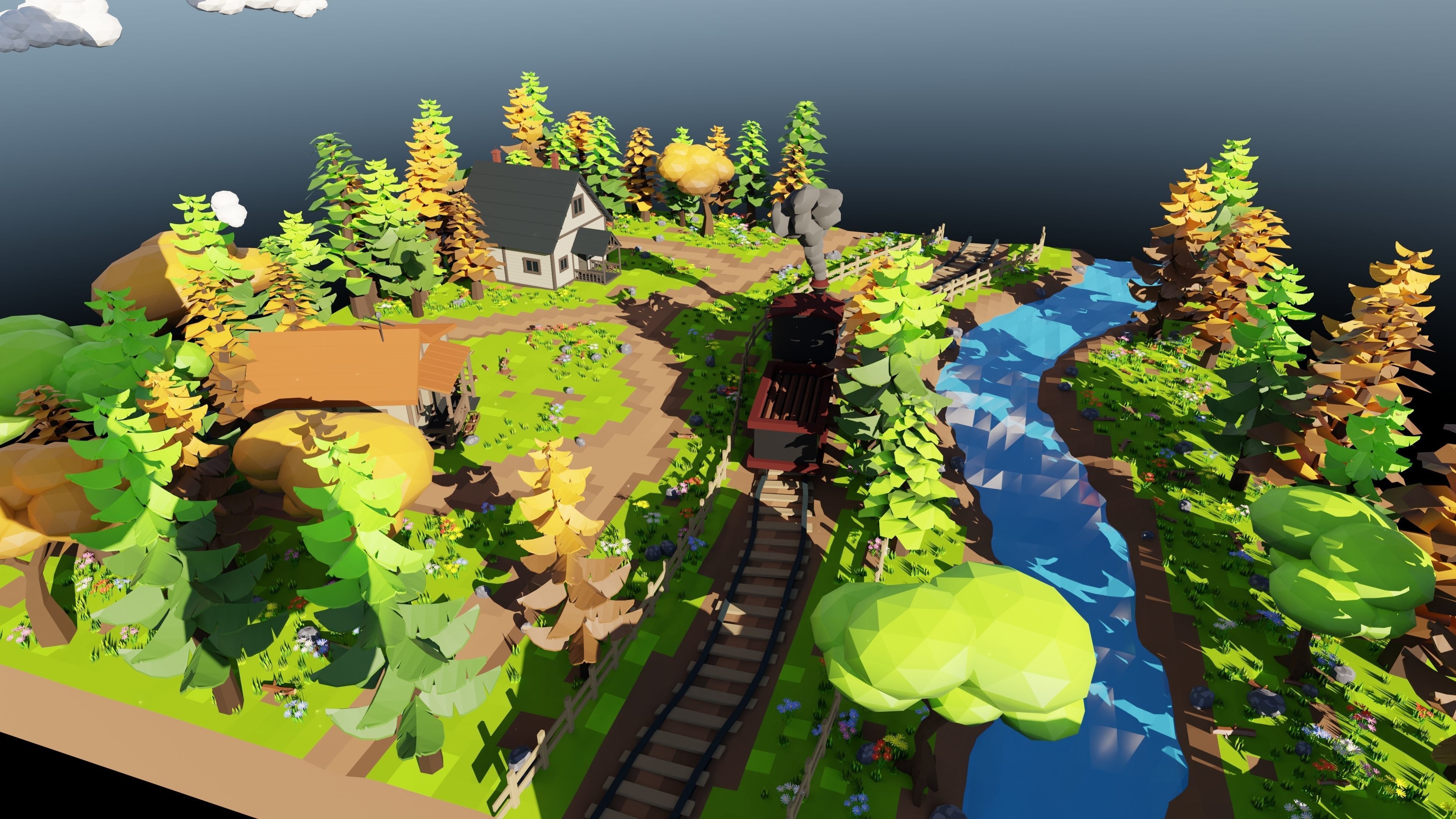Isometric Train Scene 3D model | CGTrader