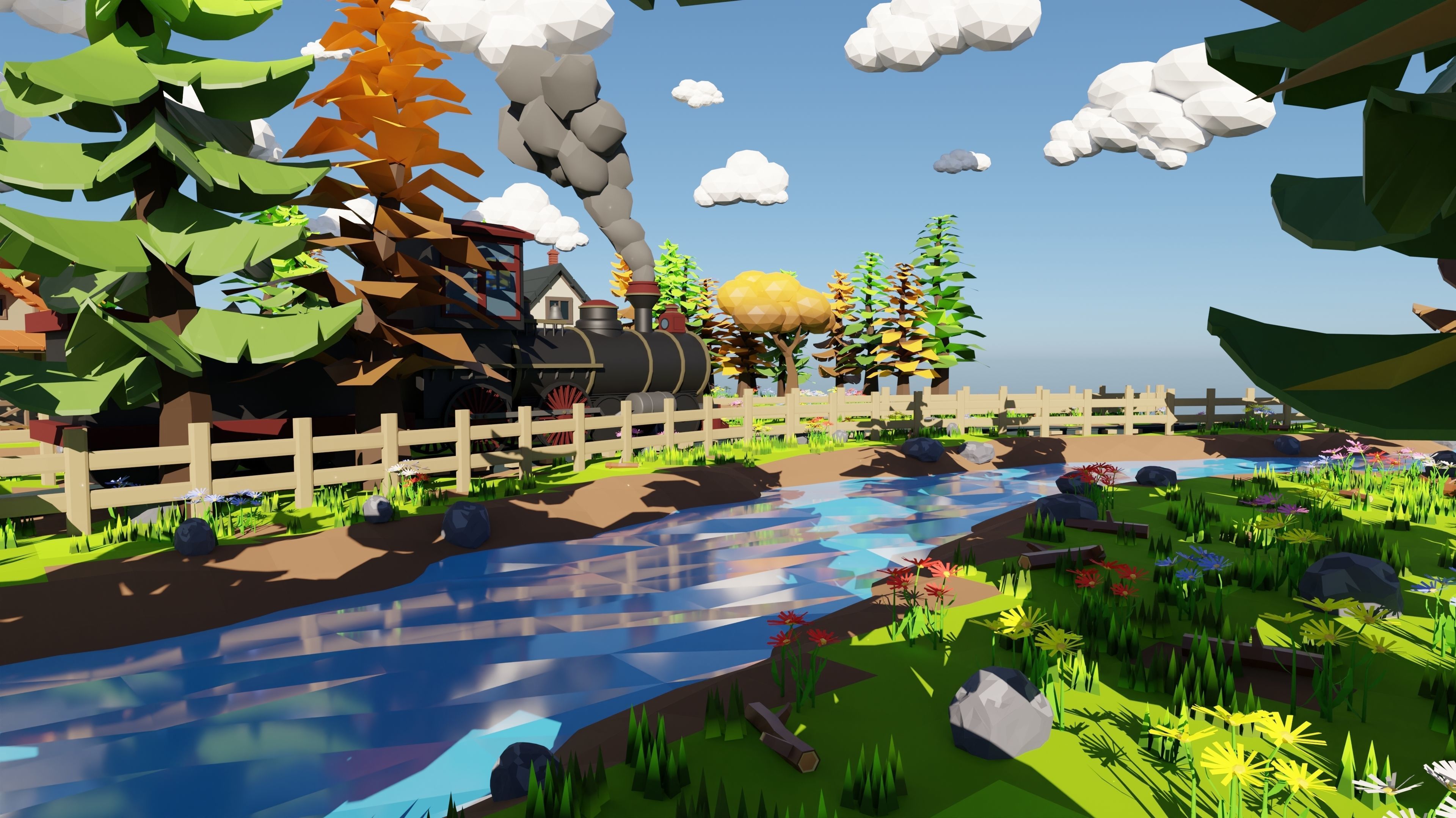 Isometric Train Scene 3D model | CGTrader