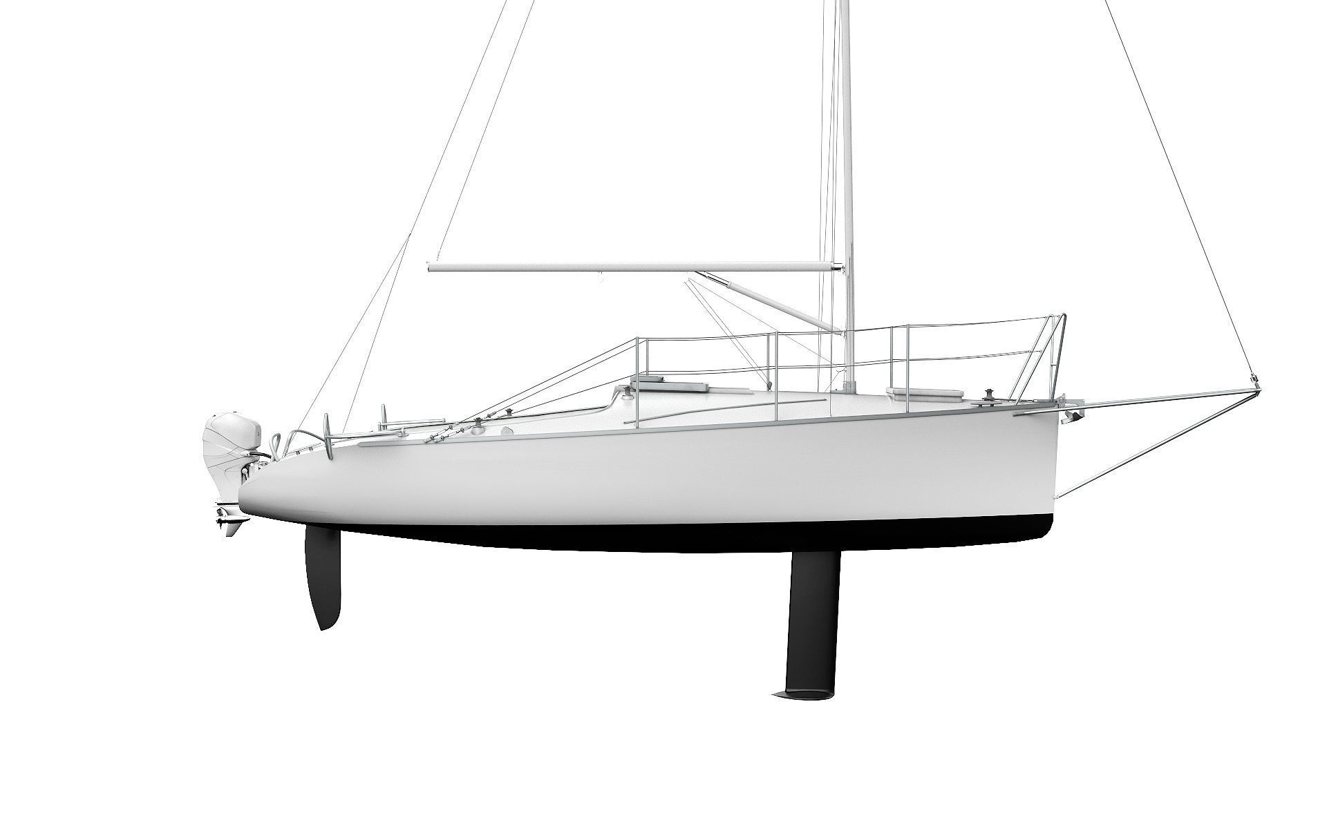 Small Sail Yacht White 3D model_6