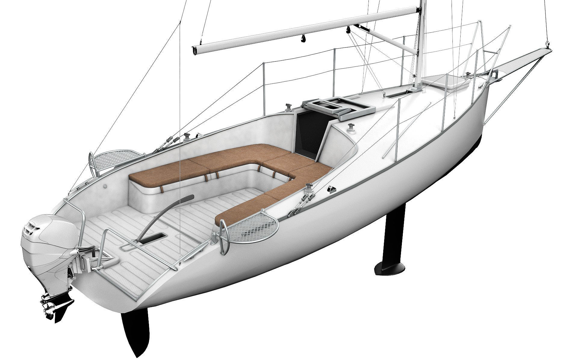 Small Sail Yacht White 3D model_2