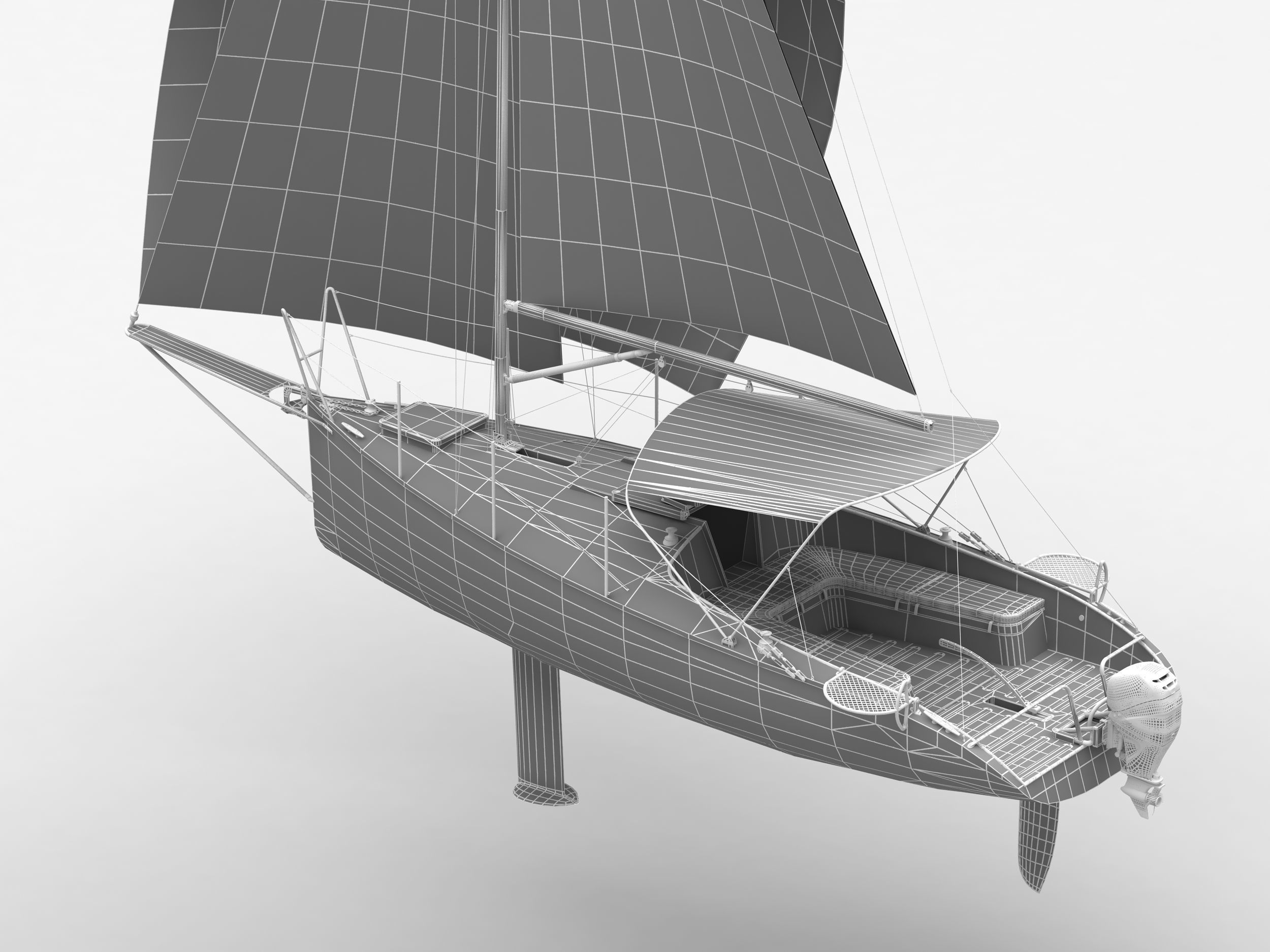Small Sail Yacht White 3D model_8