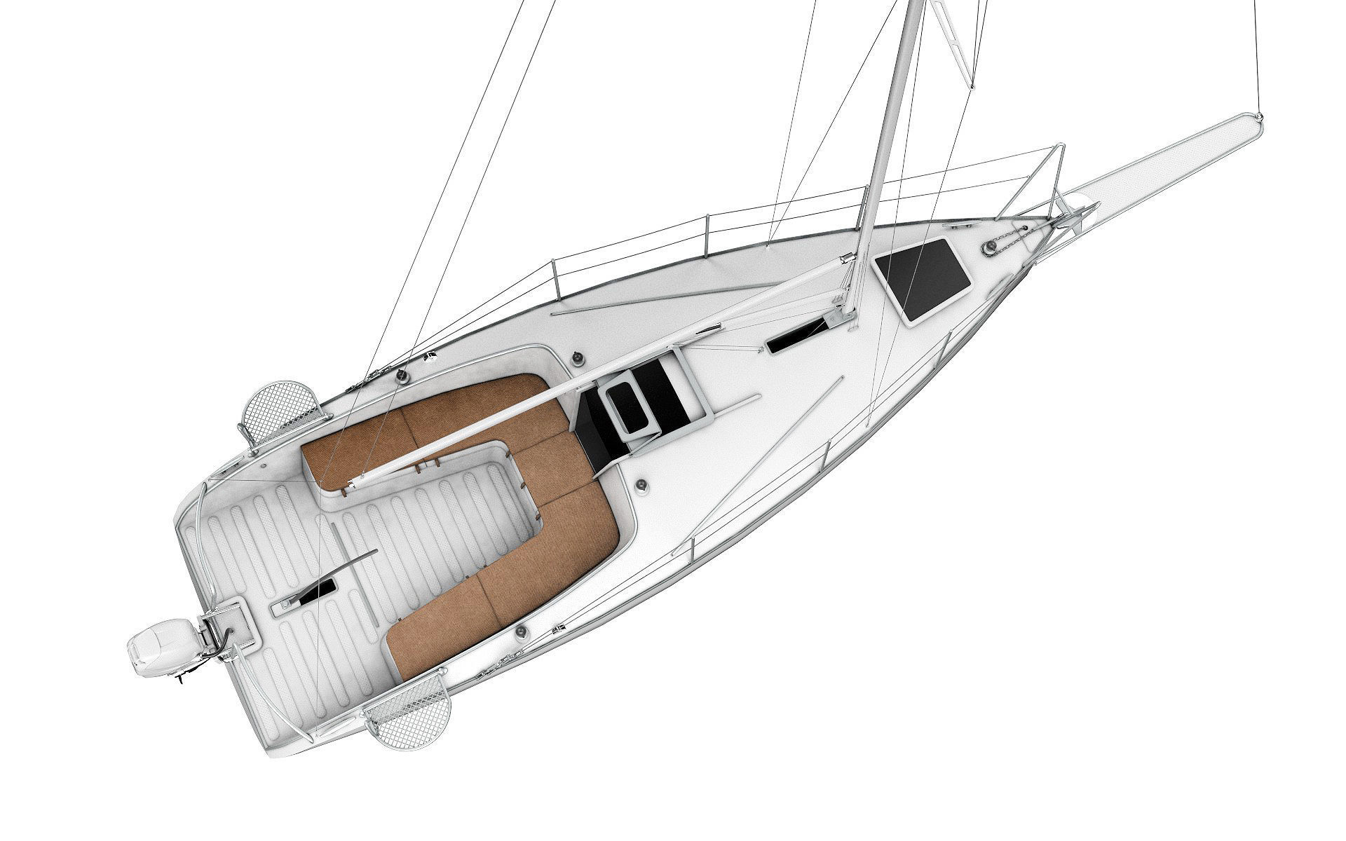 Small Sail Yacht White 3D model_3