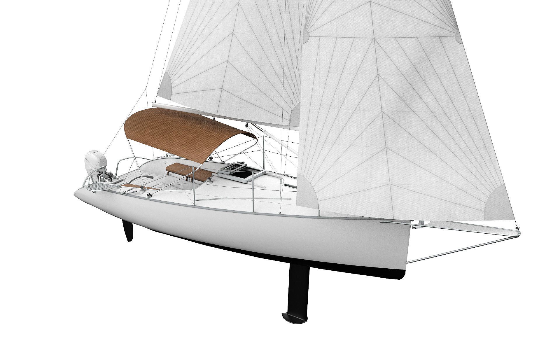 Small Sail Yacht White 3D model_5
