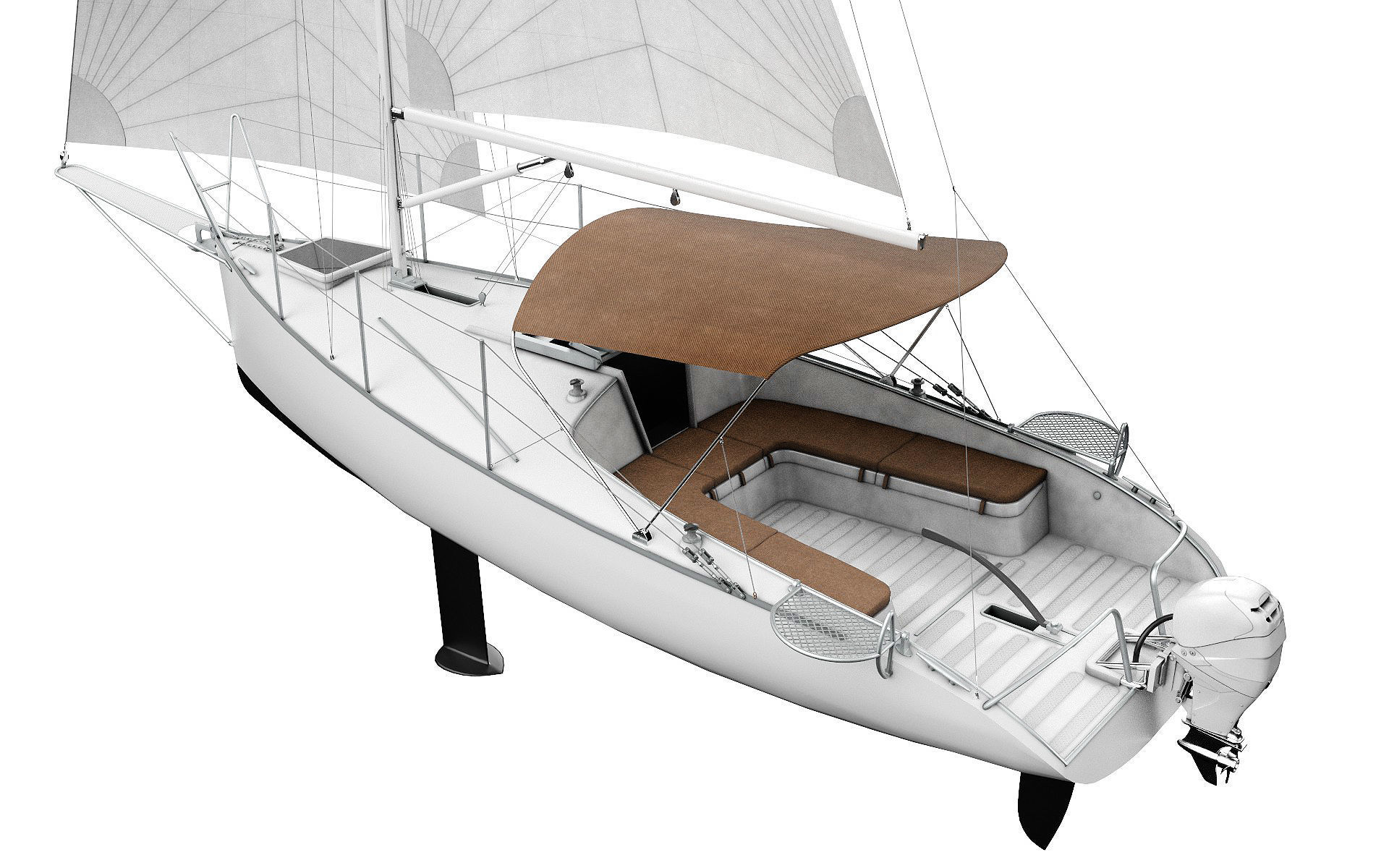 Small Sail Yacht White 3D model_1