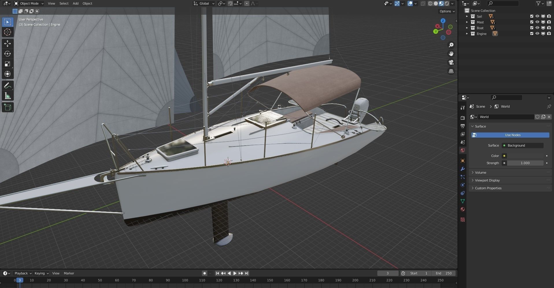 Small Sail Yacht White 3D model_12
