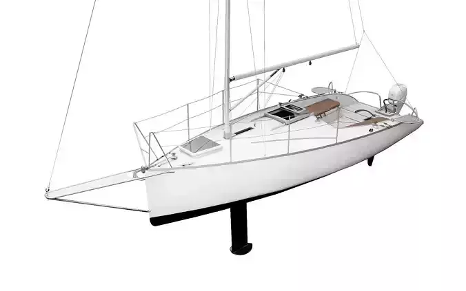 Small Sail Yacht White 3D model