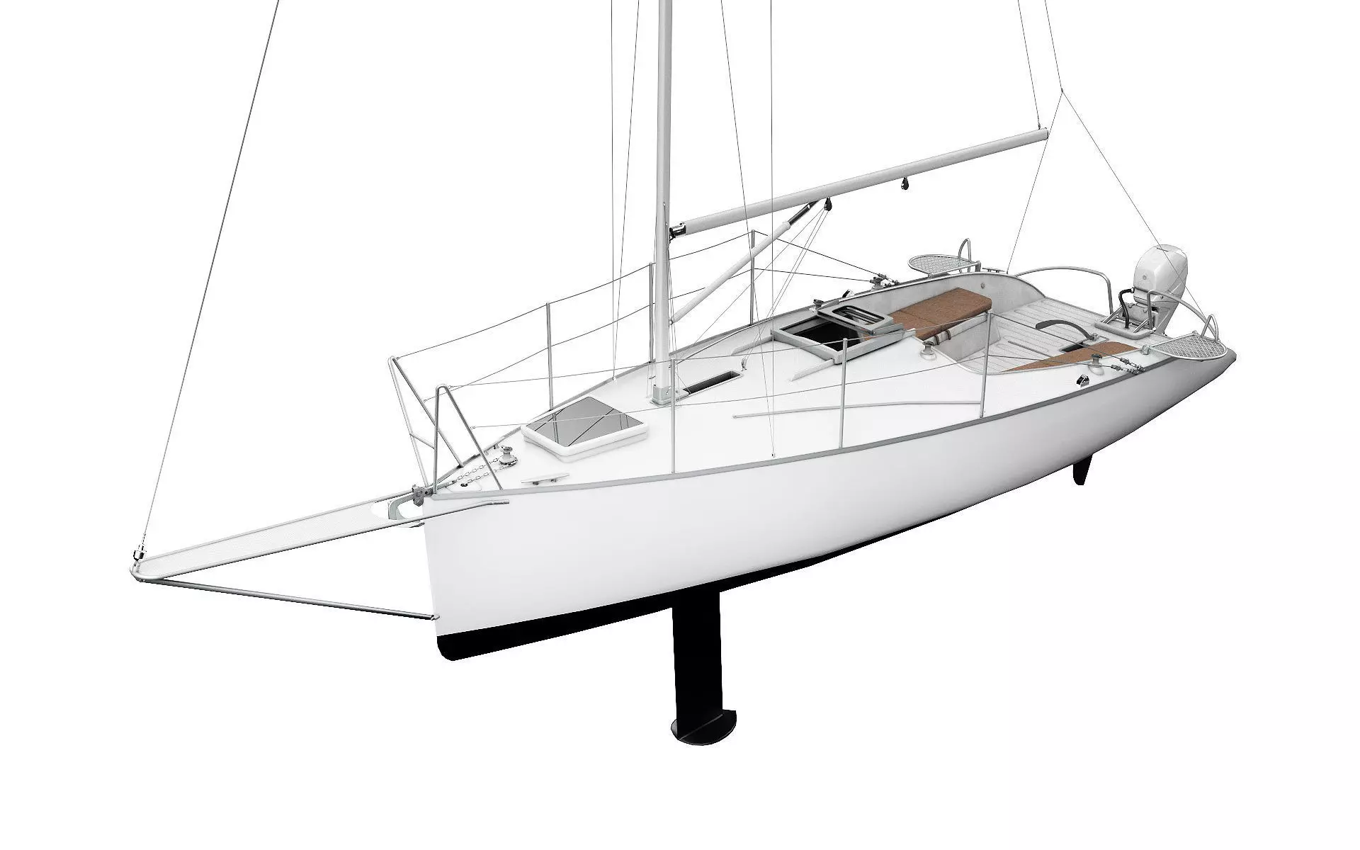 Small Sail Yacht White 3D model_0