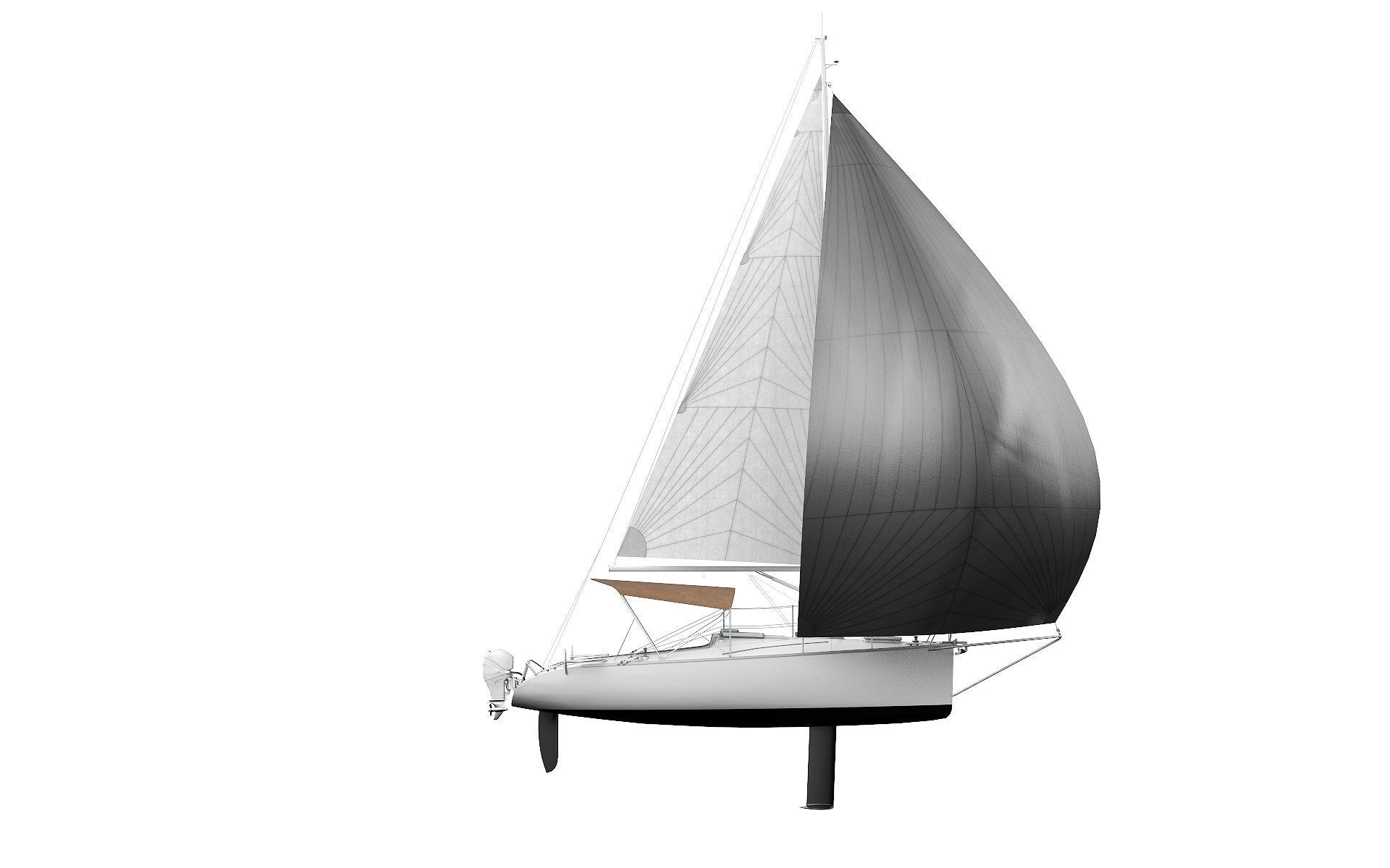 Small Sail Yacht White 3D model_4