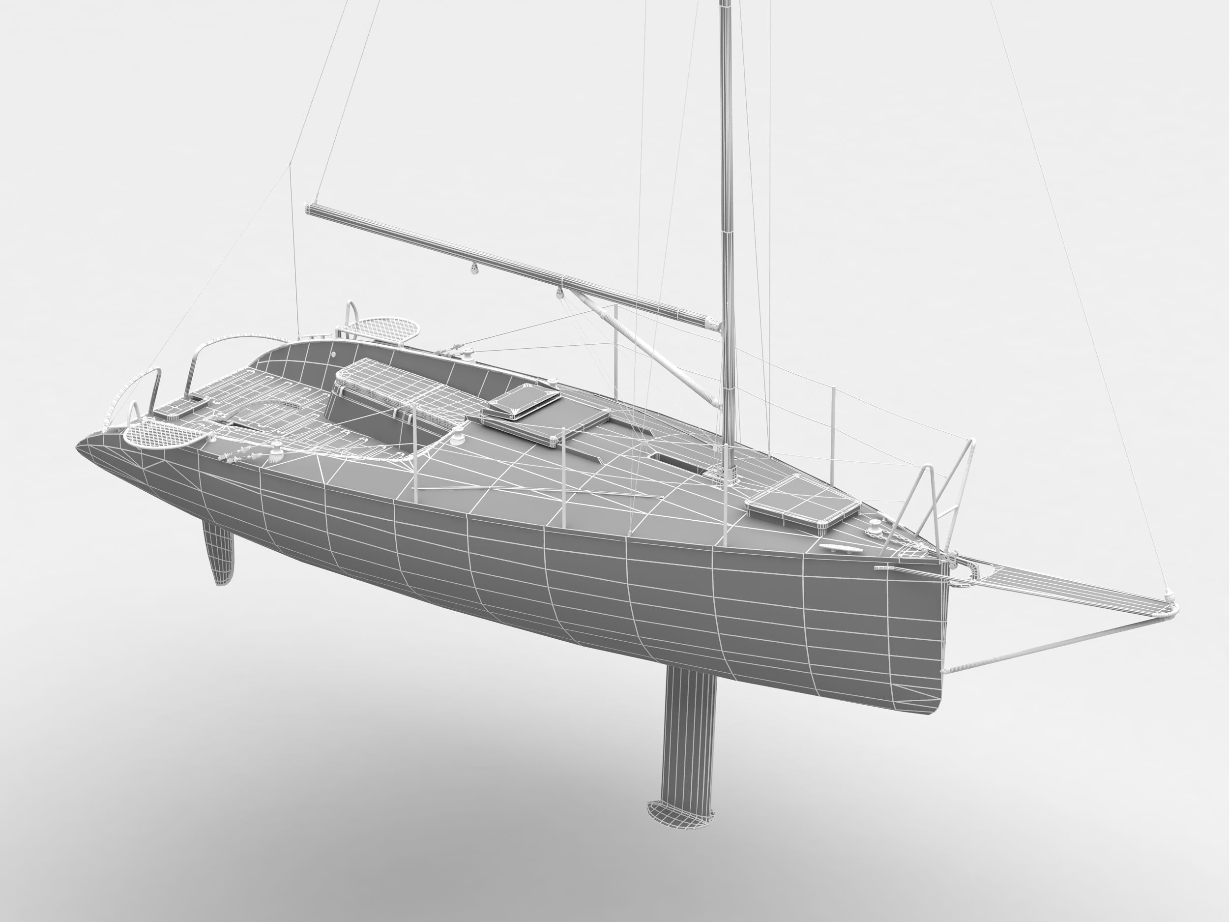 Small Sail Yacht White 3D model_7