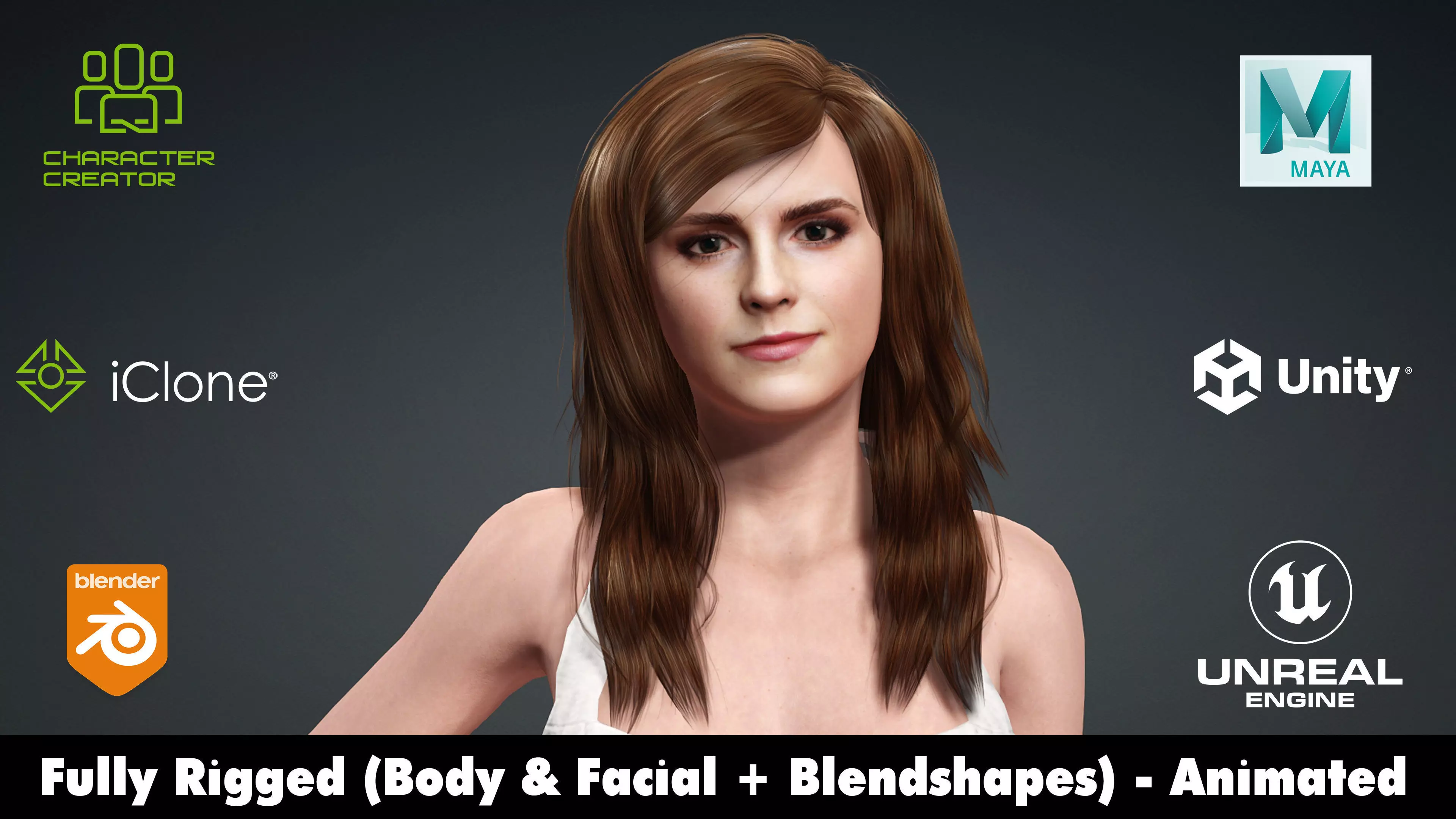 Emma Watson rigged animated  2500 free animation tutorial Low-poly 3D model_0