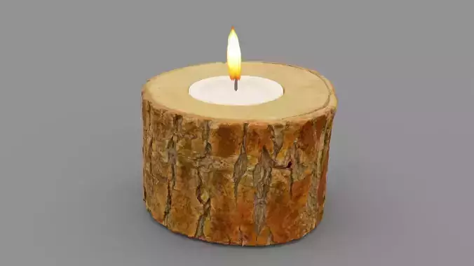 Wooden log slice candle holder high-poly
