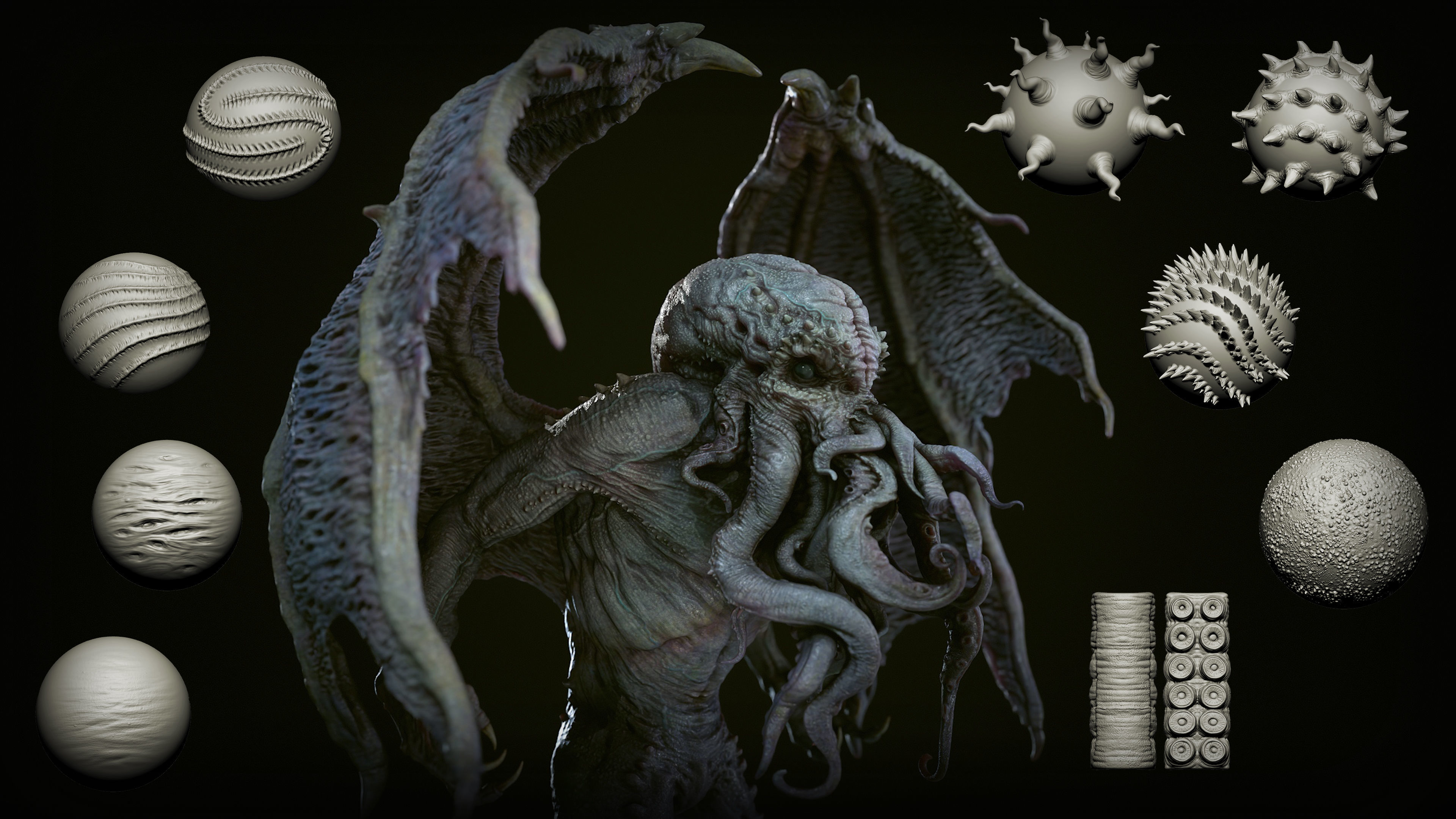 Zbrush and Blender - Cthulhu Creature 45 Brushes Pack Texture_1