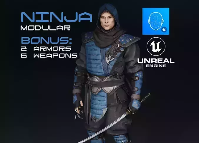Ninja  Samurai Low-poly 3D model